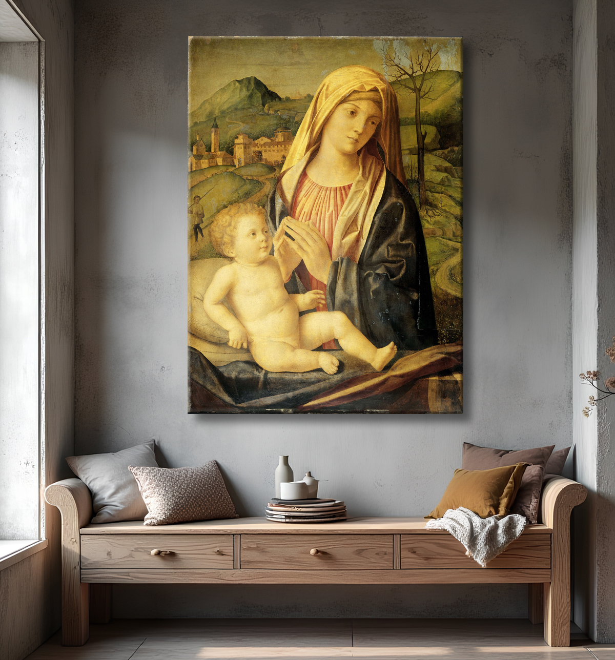 Reproduction Vierge à l'Enfant de Nicolò Rondinello avec decor