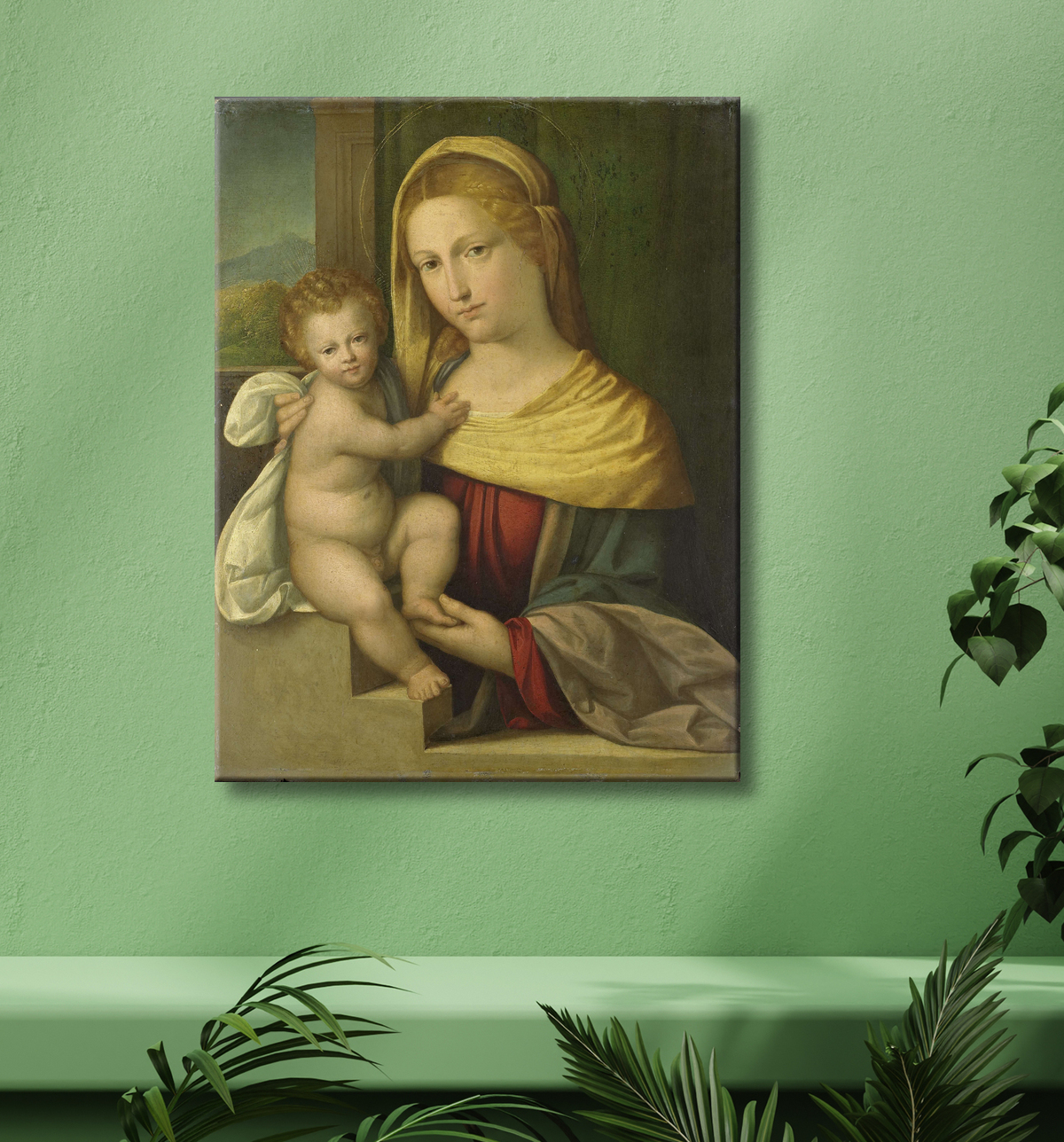 Reproduction Vierge à l'enfant de Garofalo avec decor