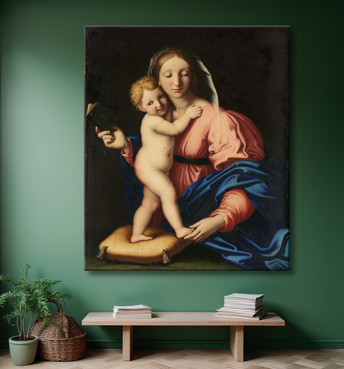 Reproduction Vierge à l'Enfant de Giovanni Battista Salvi avec decor