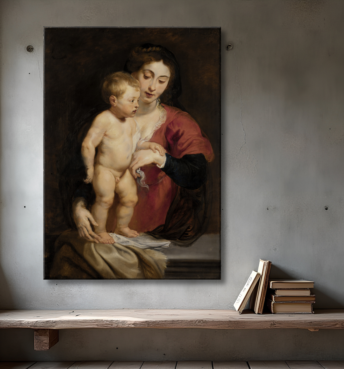Reproduction Vierge à l'enfant de Peter Paul Rubens, Flemish, born Siegen, Germany 1577-died Antwerp, Belgium 1640 avec decor