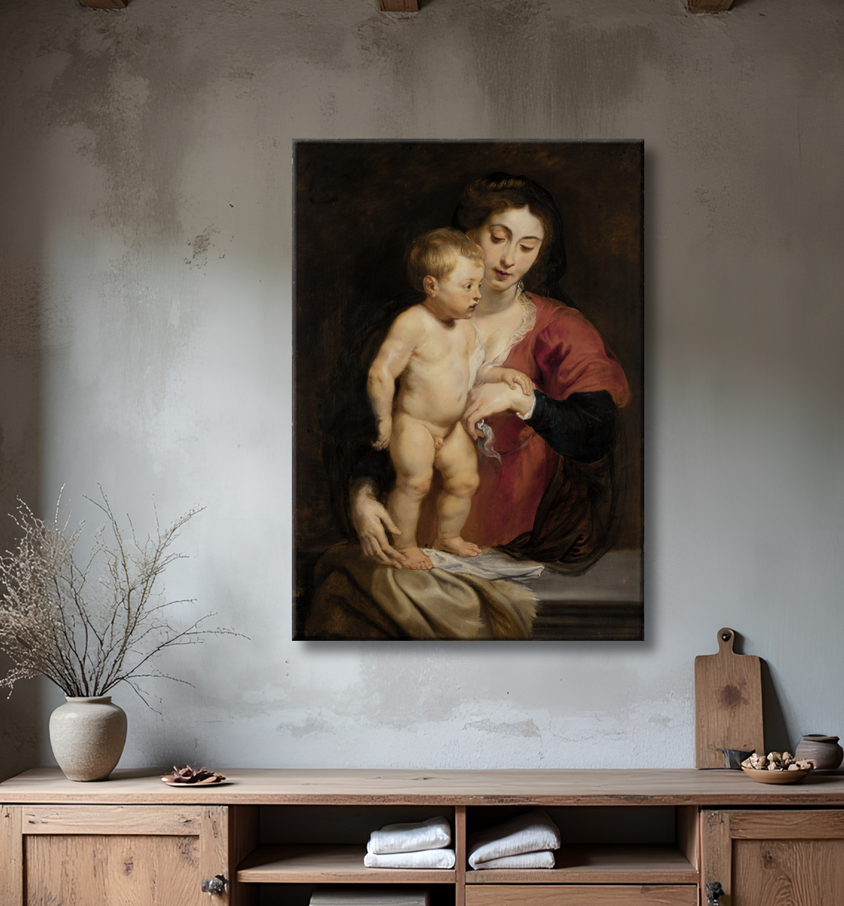 Reproduction Vierge à l'enfant de Peter Paul Rubens, Flemish, born Siegen, Germany 1577-died Antwerp, Belgium 1640 avec decor