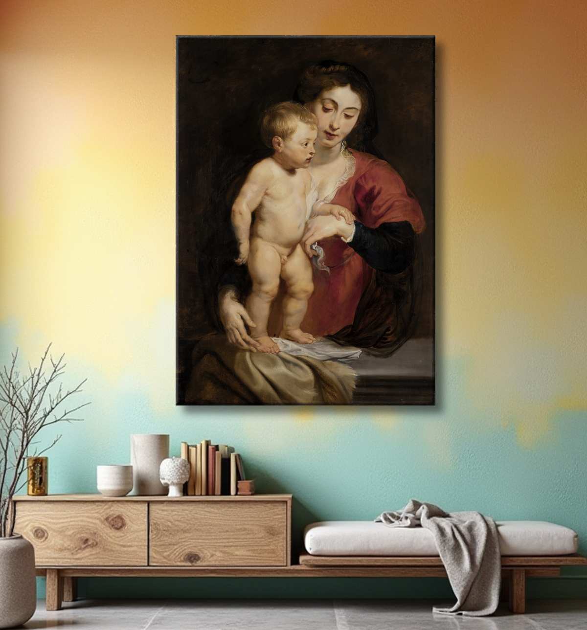 Reproduction Vierge à l'enfant de Peter Paul Rubens, Flemish, born Siegen, Germany 1577-died Antwerp, Belgium 1640 avec decor