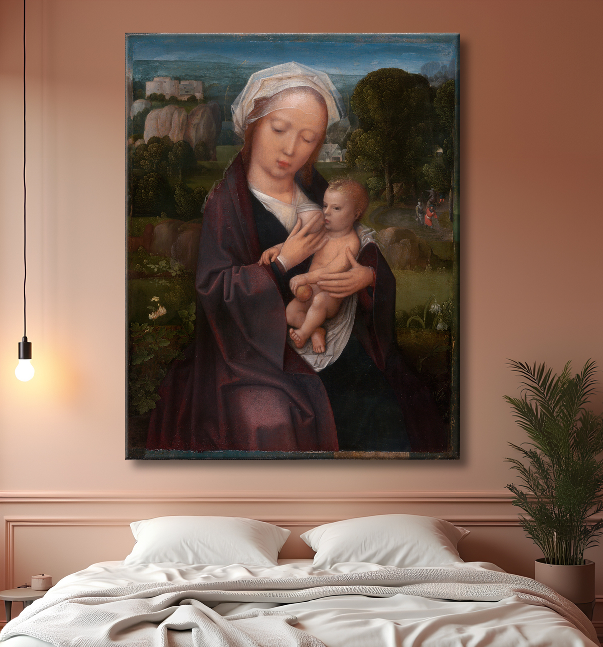 Reproduction Vierge à l'Enfant de Adriaen Isenbrant avec decor