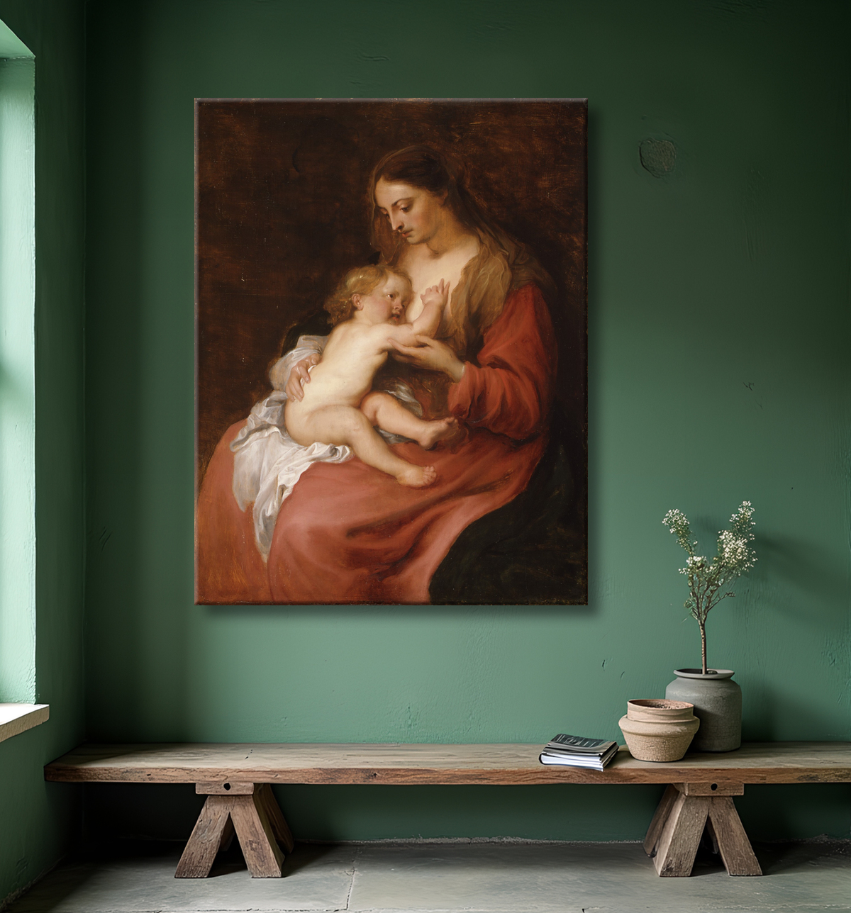 Reproduction Vierge à l'Enfant de Anthony van Dyck avec decor