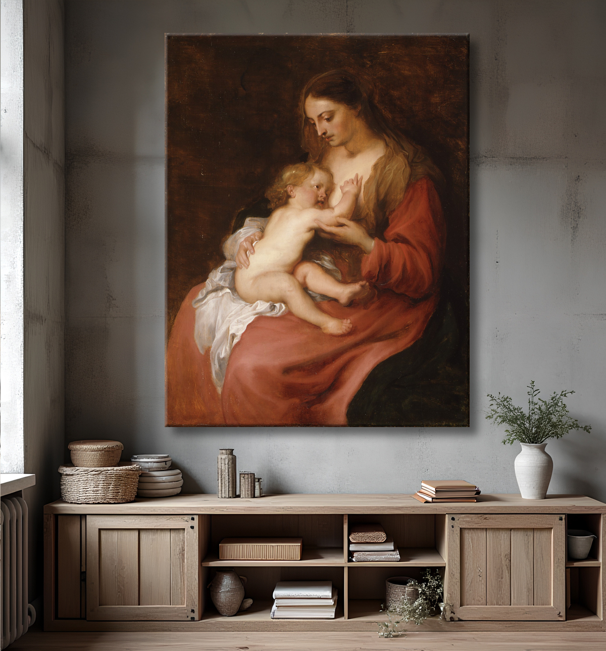 Reproduction Vierge à l'Enfant de Anthony van Dyck avec decor