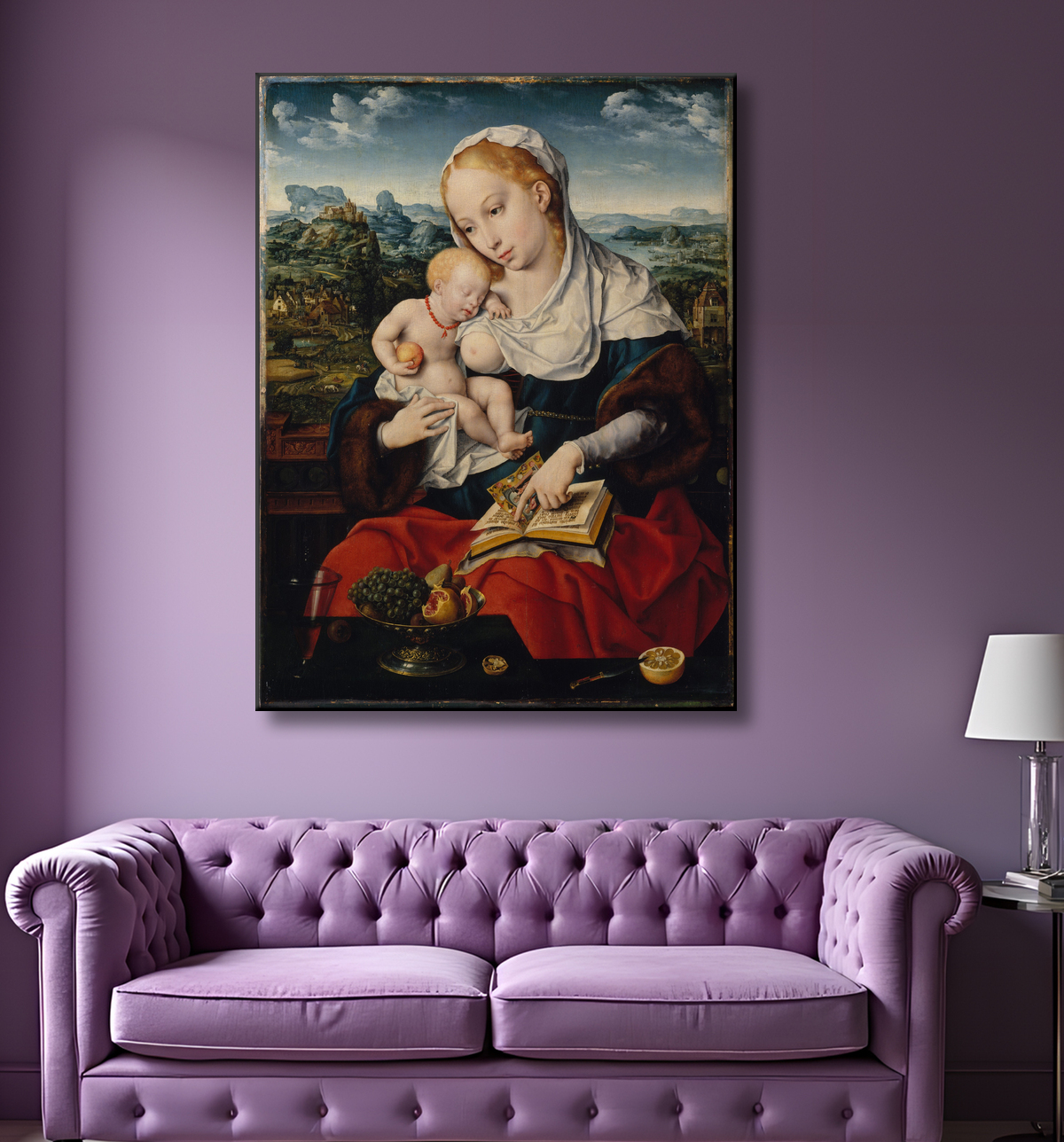 Reproduction Vierge à l'Enfant de Joos van Cleve avec decor
