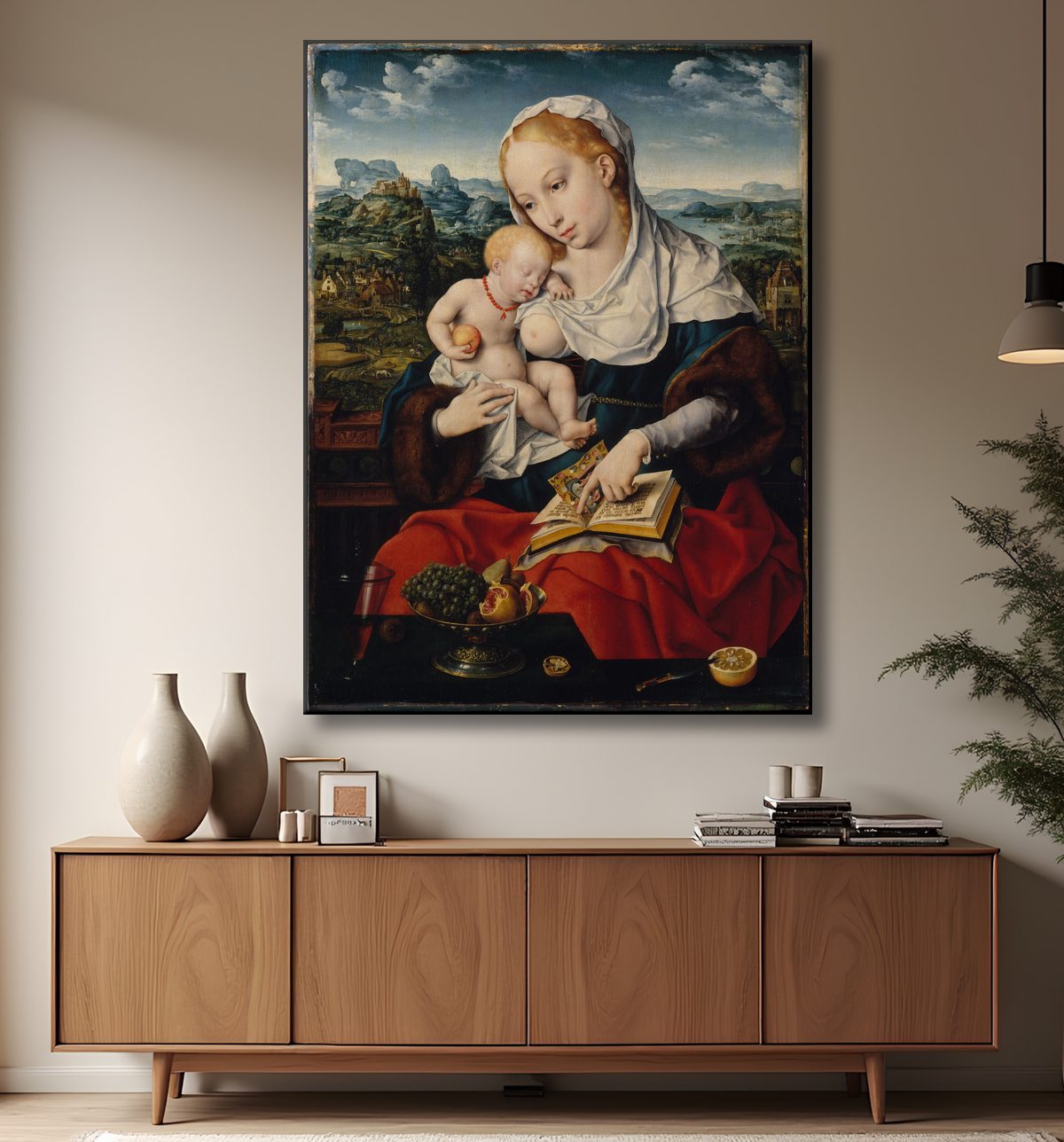 Reproduction Vierge à l'Enfant de Joos van Cleve avec decor