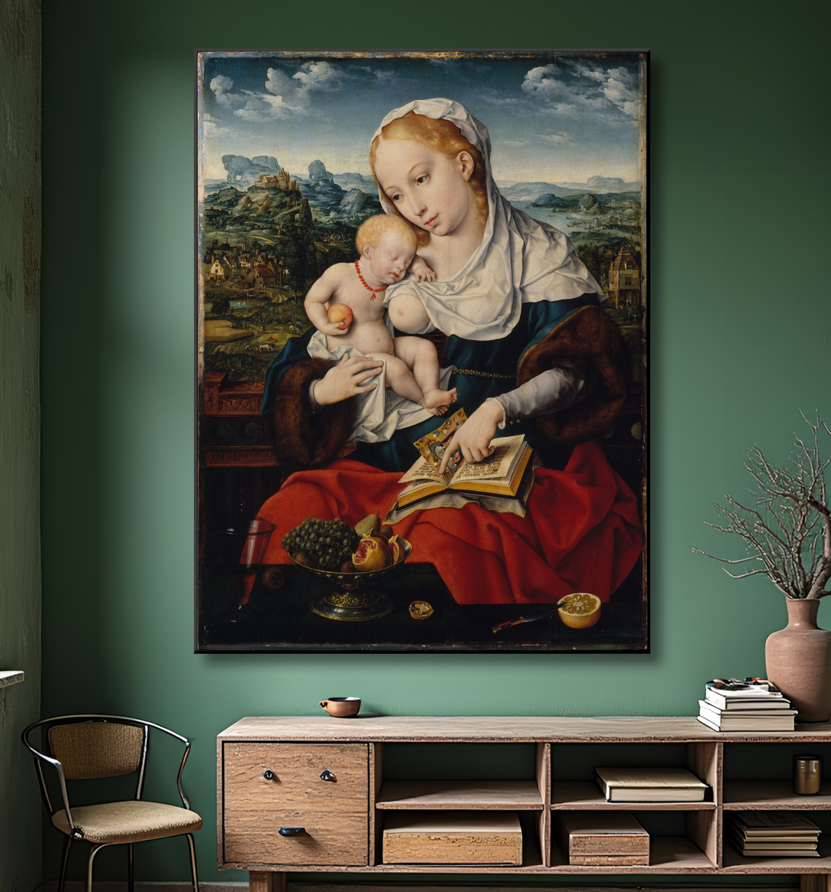 Reproduction Vierge à l'Enfant de Joos van Cleve avec decor