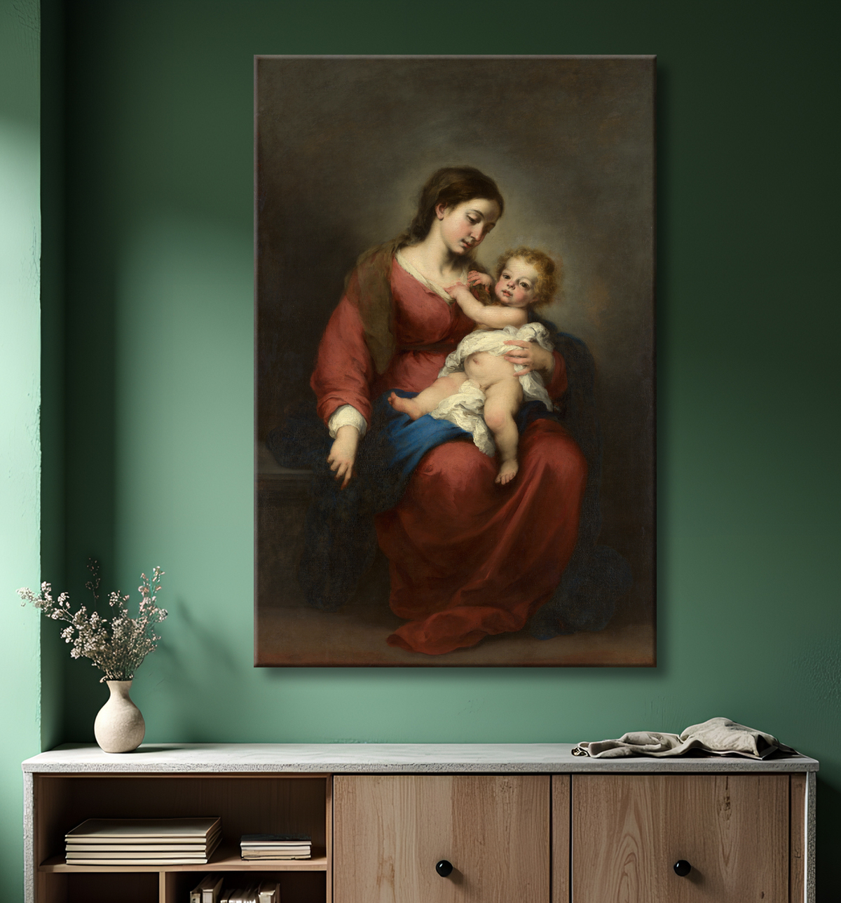 Reproduction Vierge à l'Enfant de Bartolomé Estebán Murillo avec decor