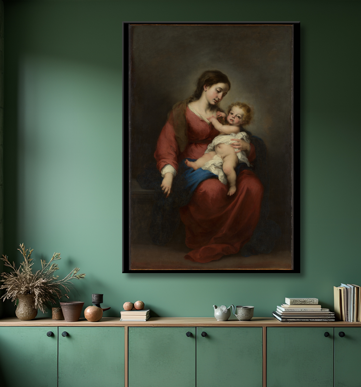 Reproduction Vierge à l'Enfant de Bartolomé Estebán Murillo avec decor