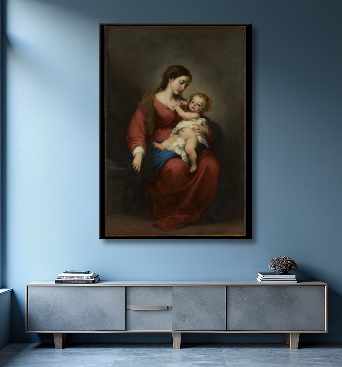 Reproduction Vierge à l'Enfant de Bartolomé Estebán Murillo avec decor