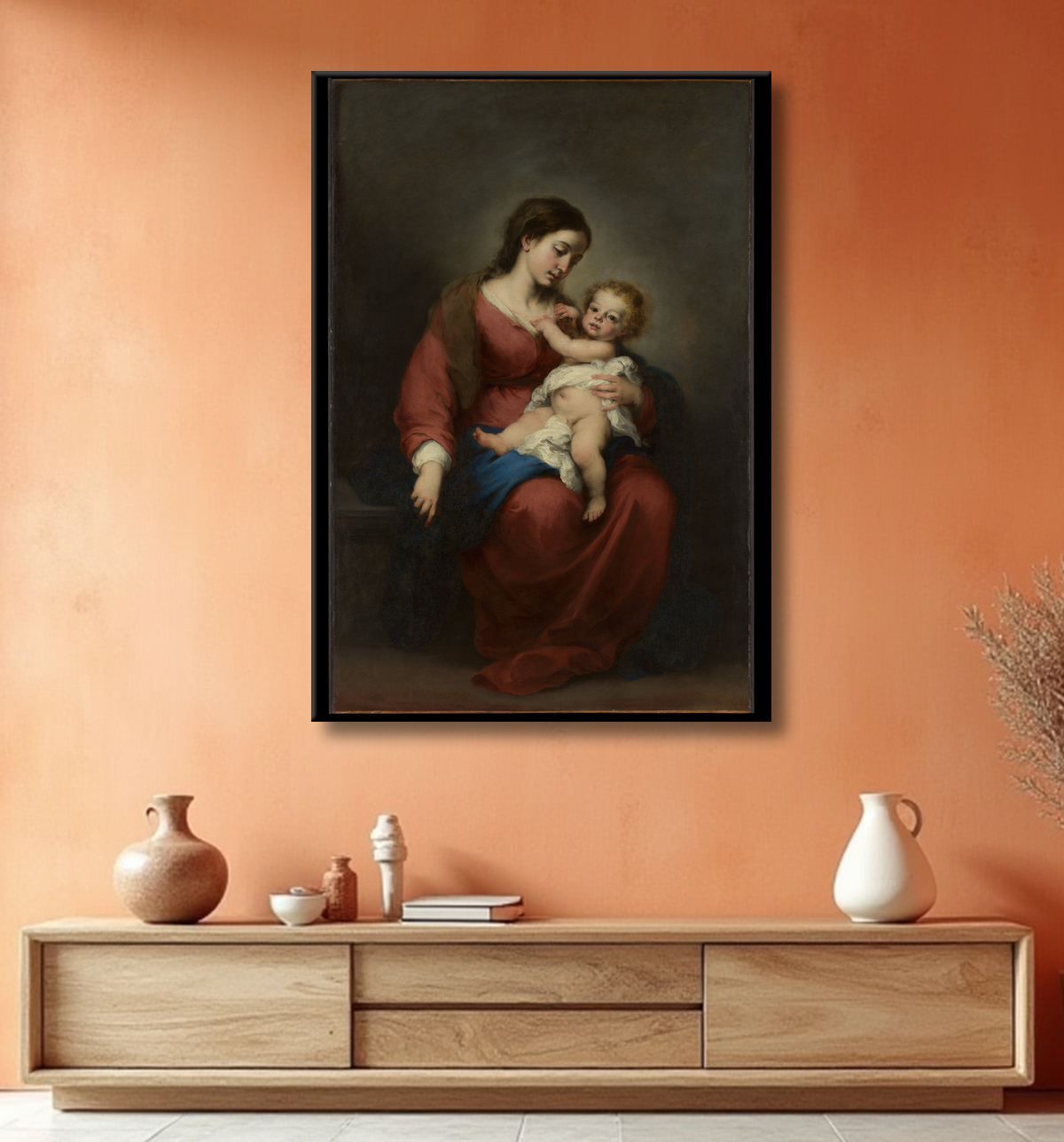 Reproduction Vierge à l'Enfant de Bartolomé Estebán Murillo avec decor