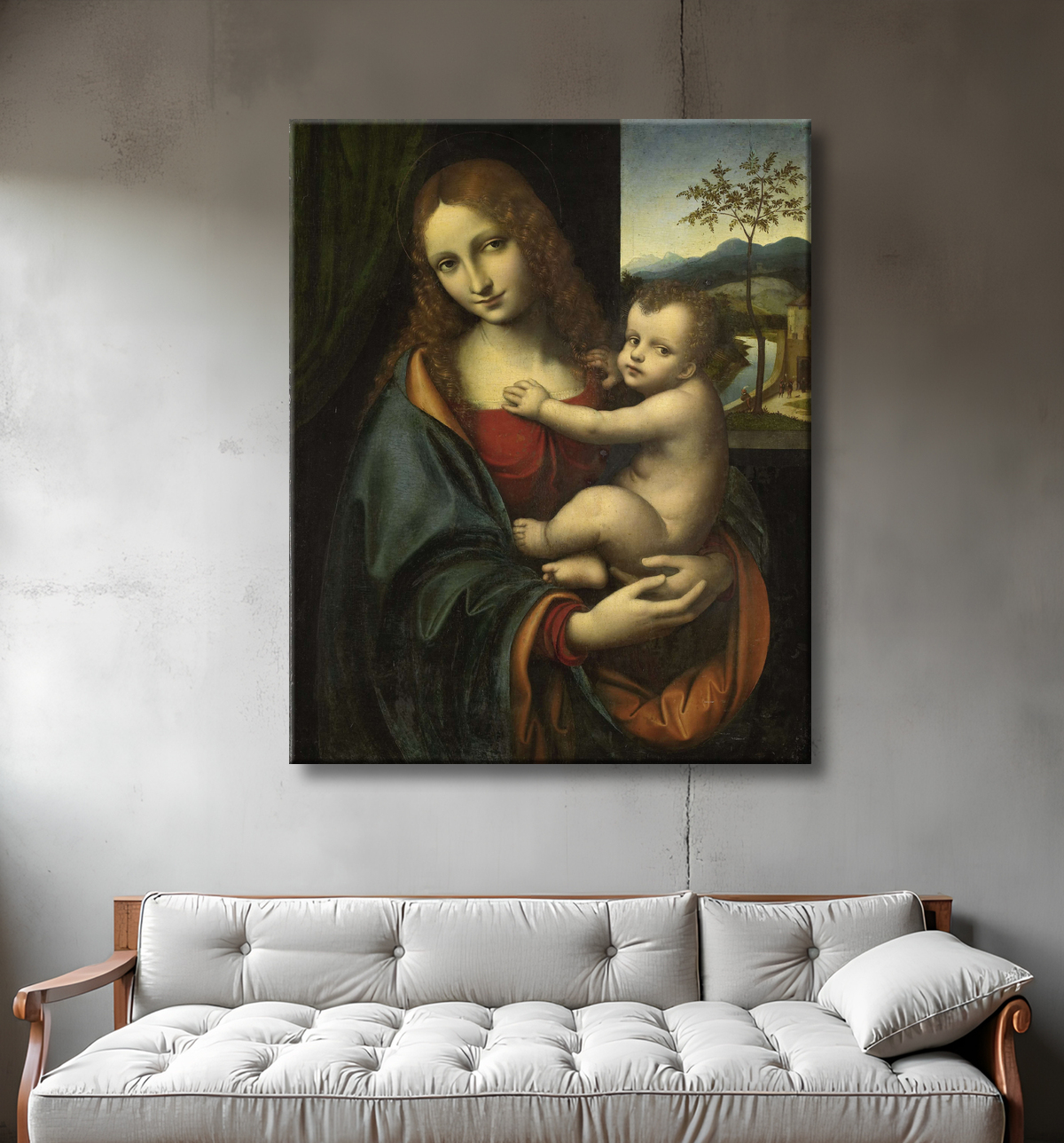 Reproduction Vierge à l'enfant de Giampetrino avec decor