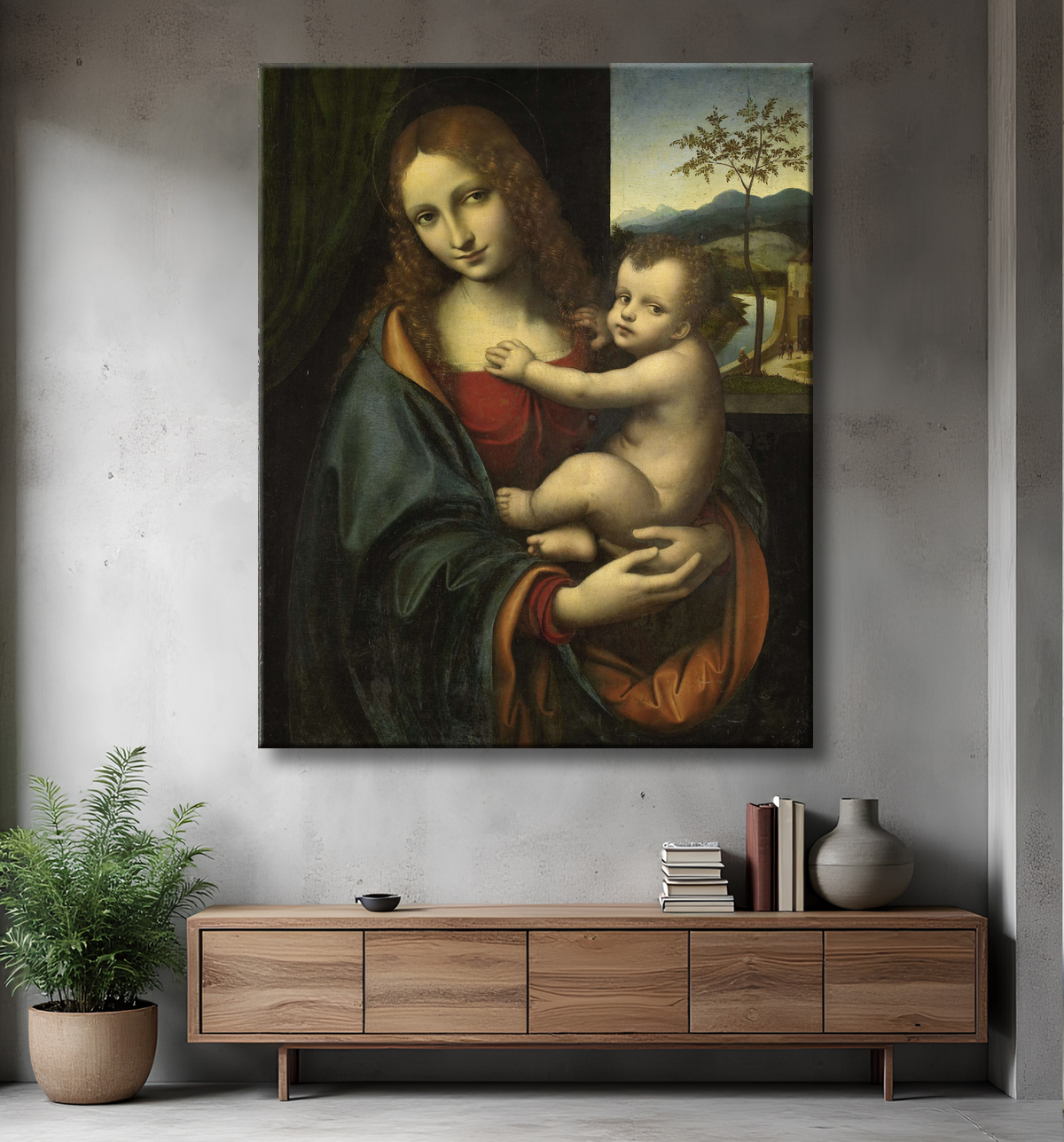 Reproduction Vierge à l'enfant de Giampetrino avec decor