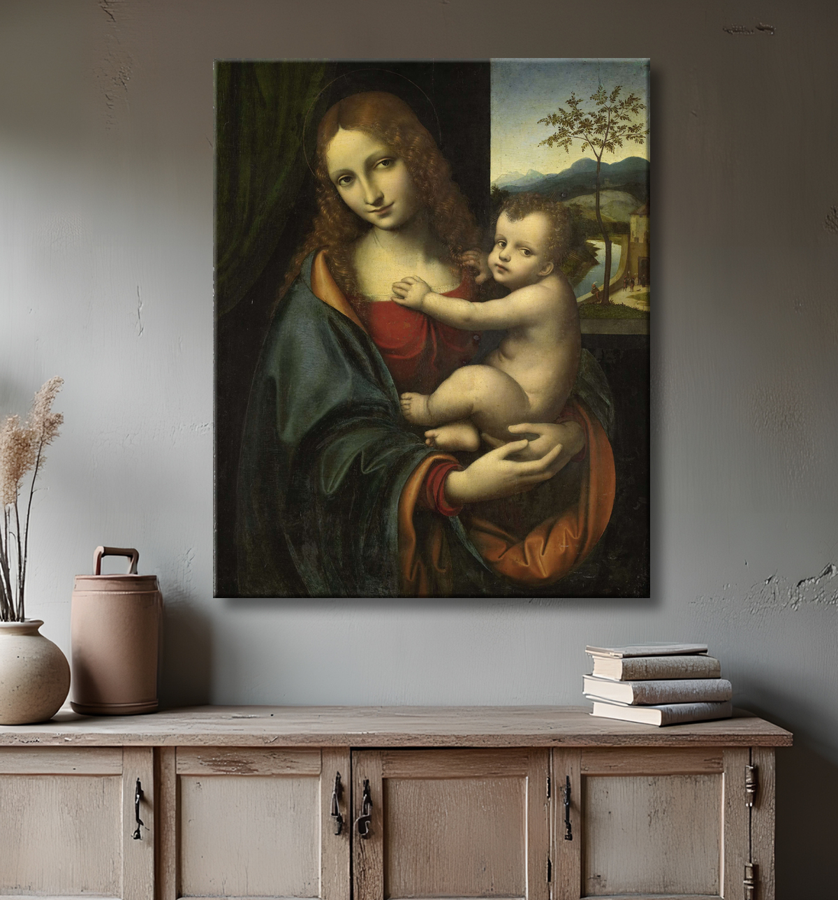 Reproduction Vierge à l'enfant de Giampetrino avec decor