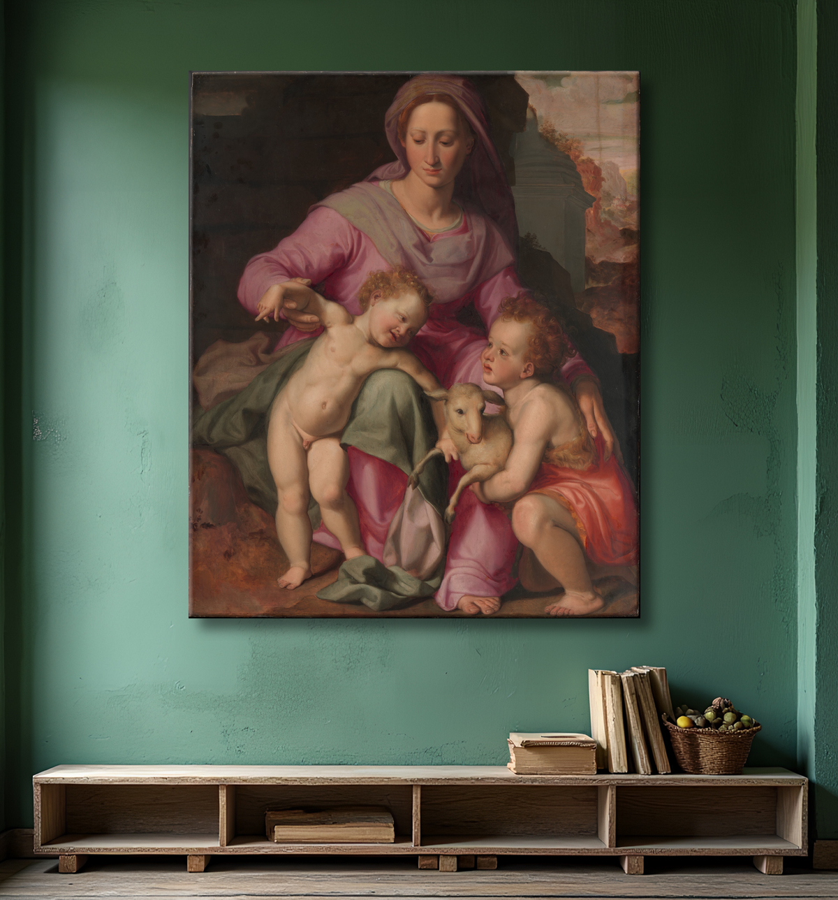 Reproduction Vierge à l'Enfant avec l'Enfant Saint Jean Baptiste de Santi di Tito avec decor