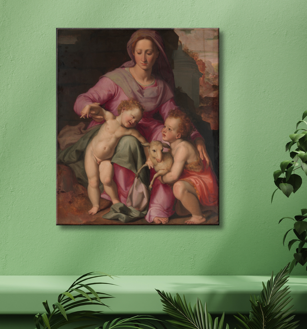 Reproduction Vierge à l'Enfant avec l'Enfant Saint Jean Baptiste de Santi di Tito avec decor