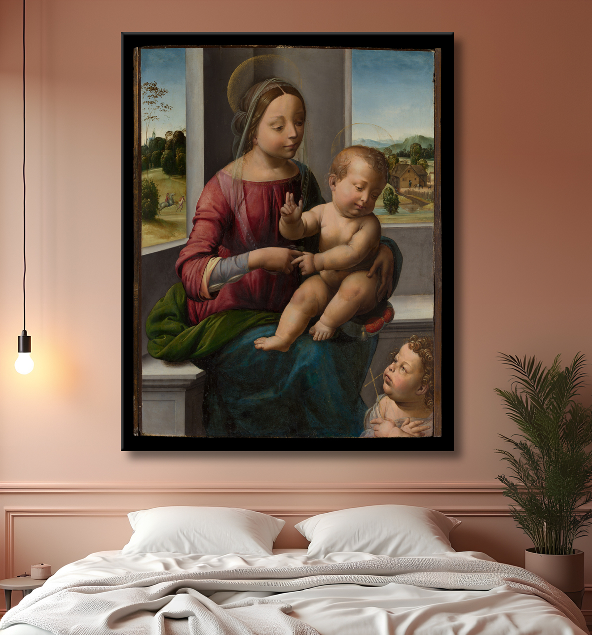 Reproduction Vierge à l'enfant avec le jeune saint Jean-Baptiste de Fra Bartolomeo (Bartolomeo di Paolo del Fattorino) avec decor