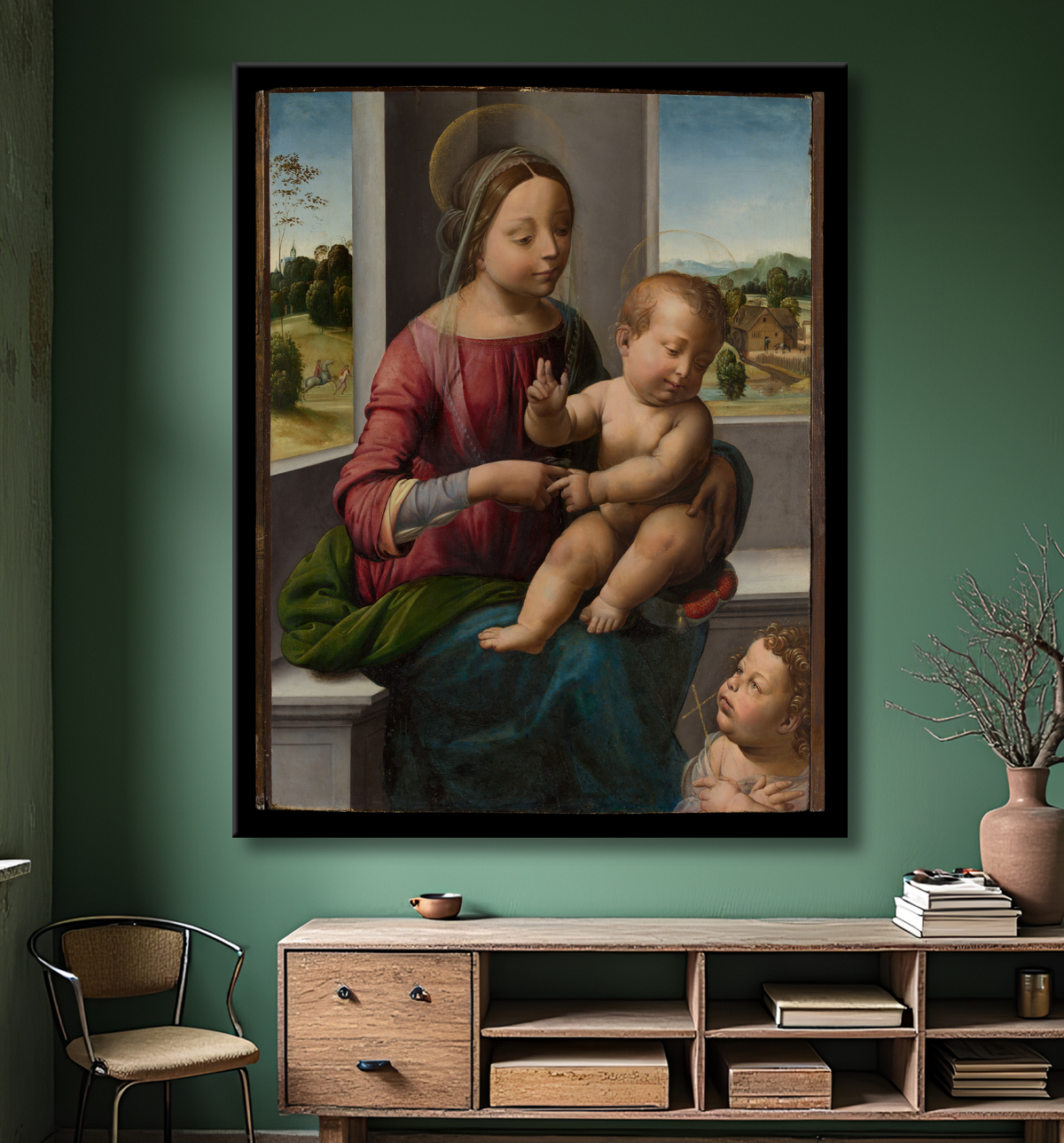 Reproduction Vierge à l'enfant avec le jeune saint Jean-Baptiste de Fra Bartolomeo (Bartolomeo di Paolo del Fattorino) avec decor