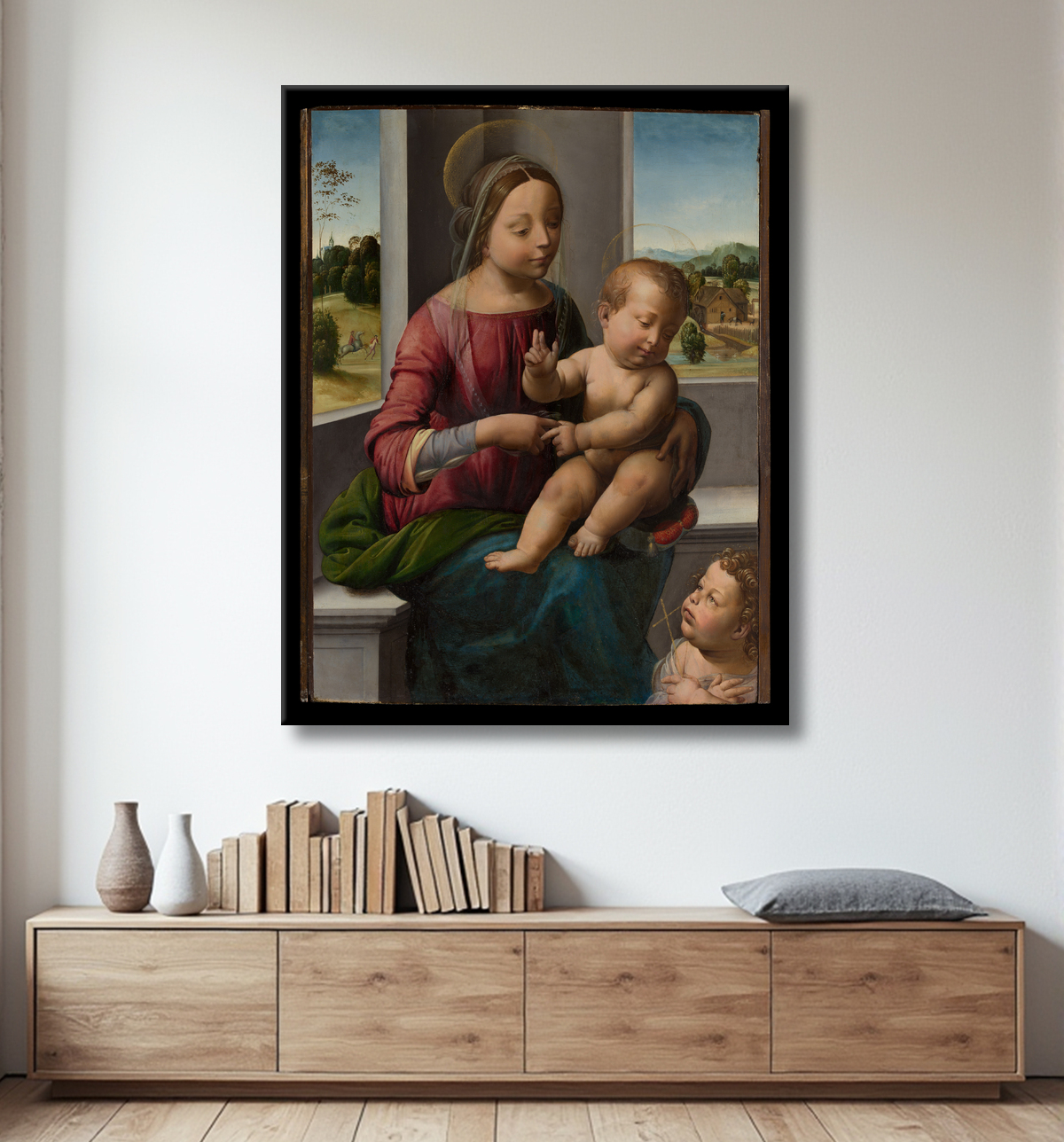 Reproduction Vierge à l'enfant avec le jeune saint Jean-Baptiste de Fra Bartolomeo (Bartolomeo di Paolo del Fattorino) avec decor