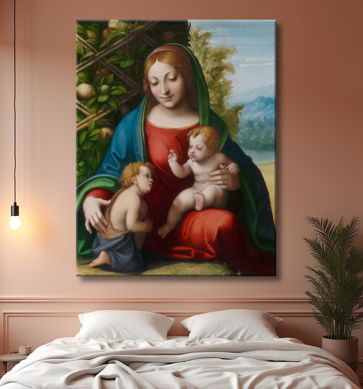Reproduction Vierge à l'enfant avec le jeune saint Jean-Baptiste de Antonio da Correggio avec decor