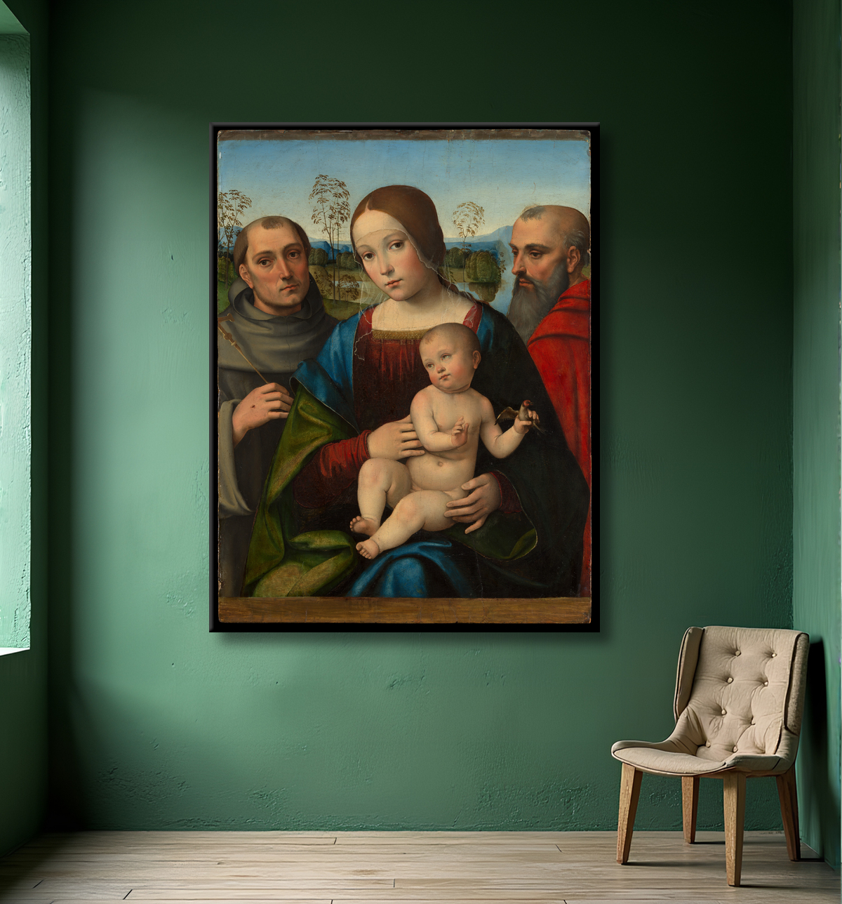 Reproduction Vierge à l'enfant avec les saints François et Jérôme de Francesco Francia avec decor