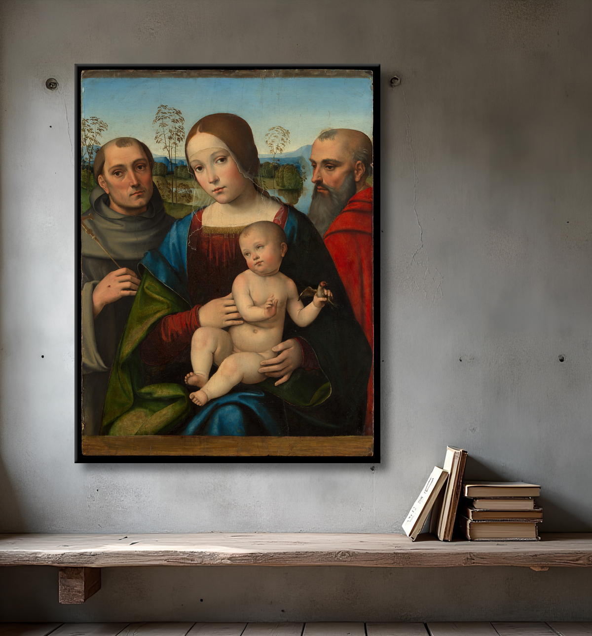 Reproduction Vierge à l'enfant avec les saints François et Jérôme de Francesco Francia avec decor