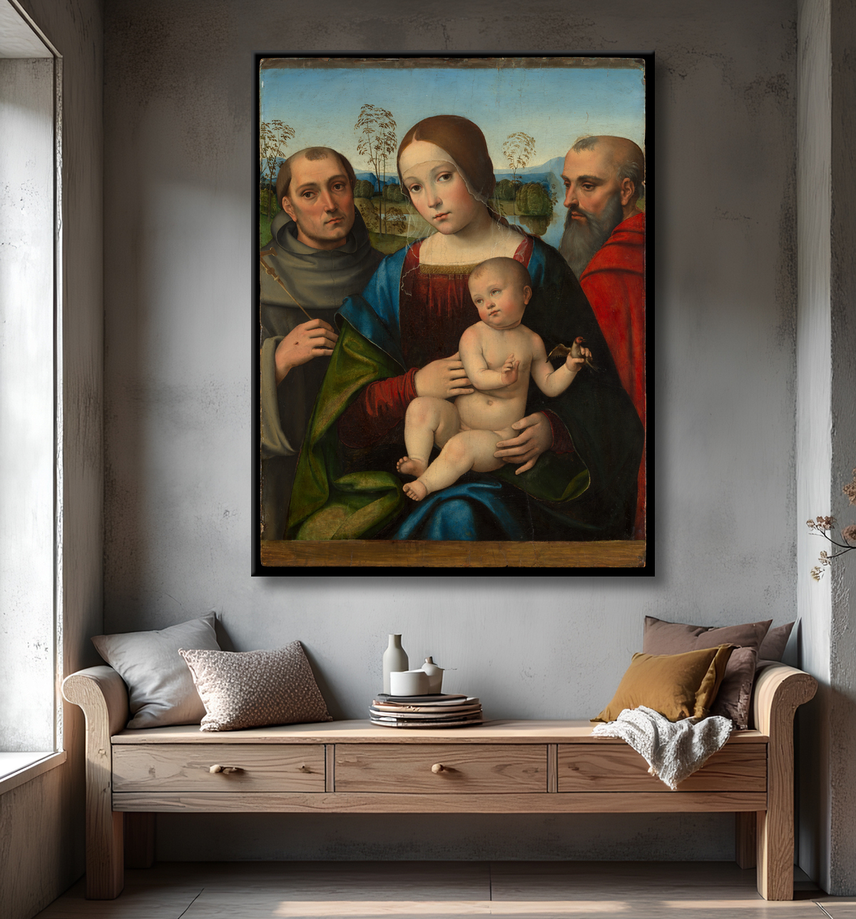 Reproduction Vierge à l'enfant avec les saints François et Jérôme de Francesco Francia avec decor