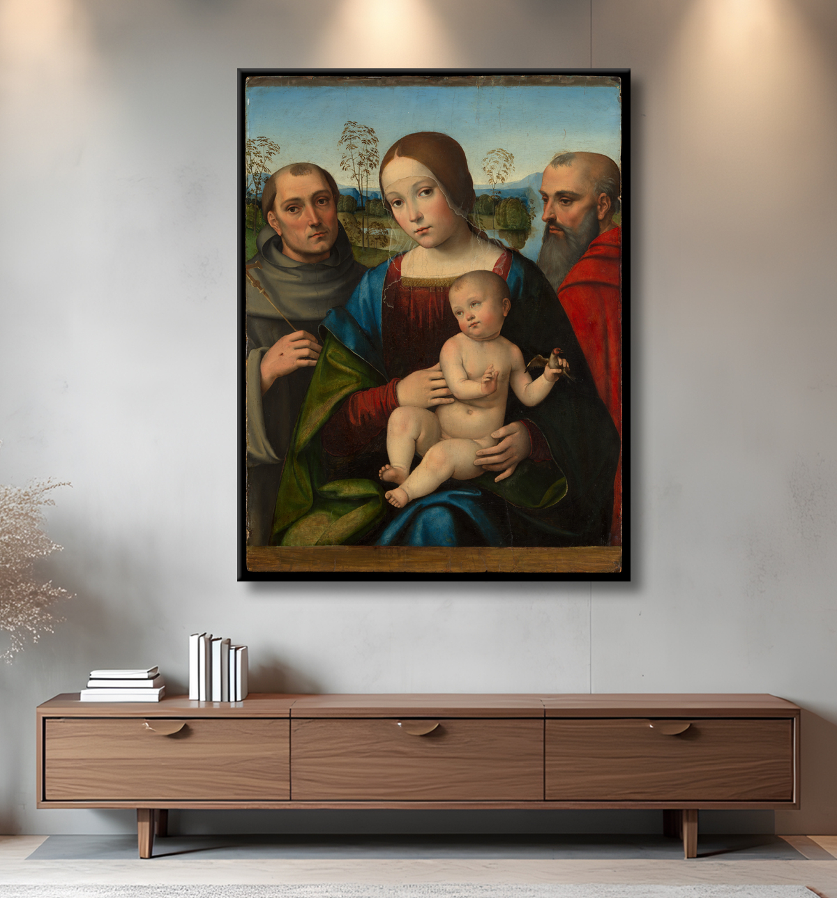Reproduction Vierge à l'enfant avec les saints François et Jérôme de Francesco Francia avec decor