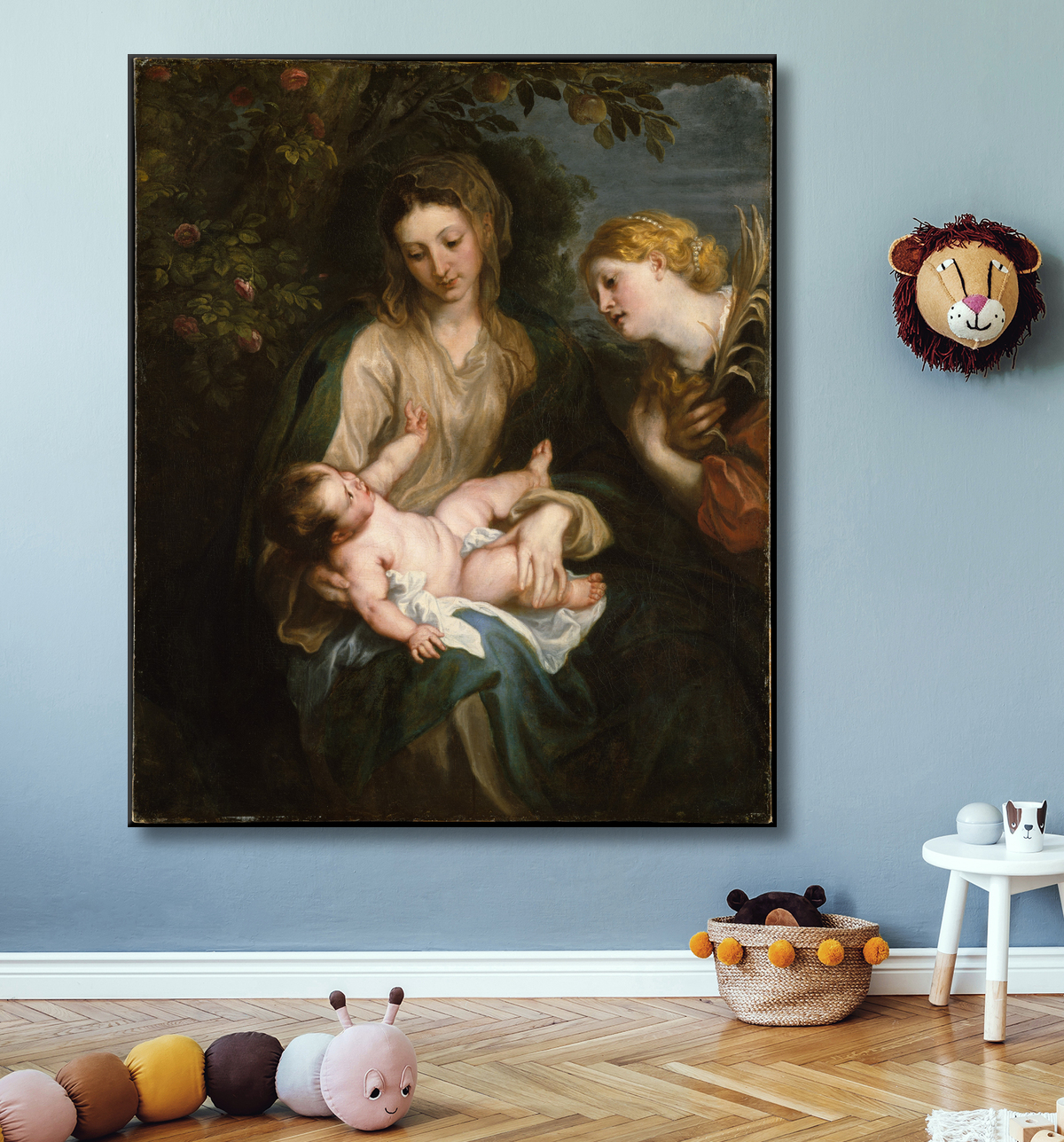Reproduction Vierge à l'Enfant avec sainte Catherine d'Alexandrie de Anthony van Dyck avec decor