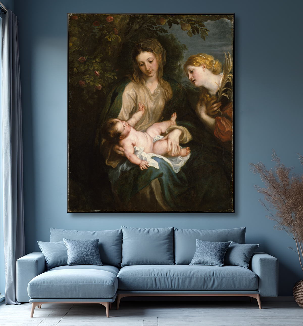 Reproduction Vierge à l'Enfant avec sainte Catherine d'Alexandrie de Anthony van Dyck avec decor