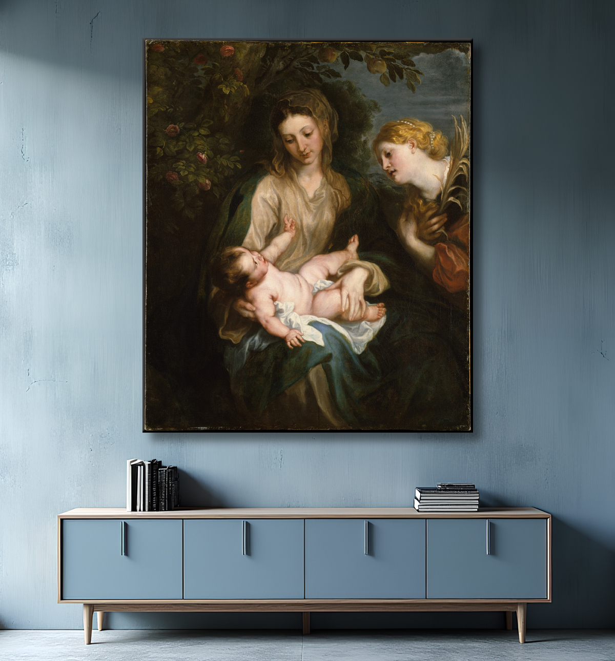 Reproduction Vierge à l'Enfant avec sainte Catherine d'Alexandrie de Anthony van Dyck avec decor