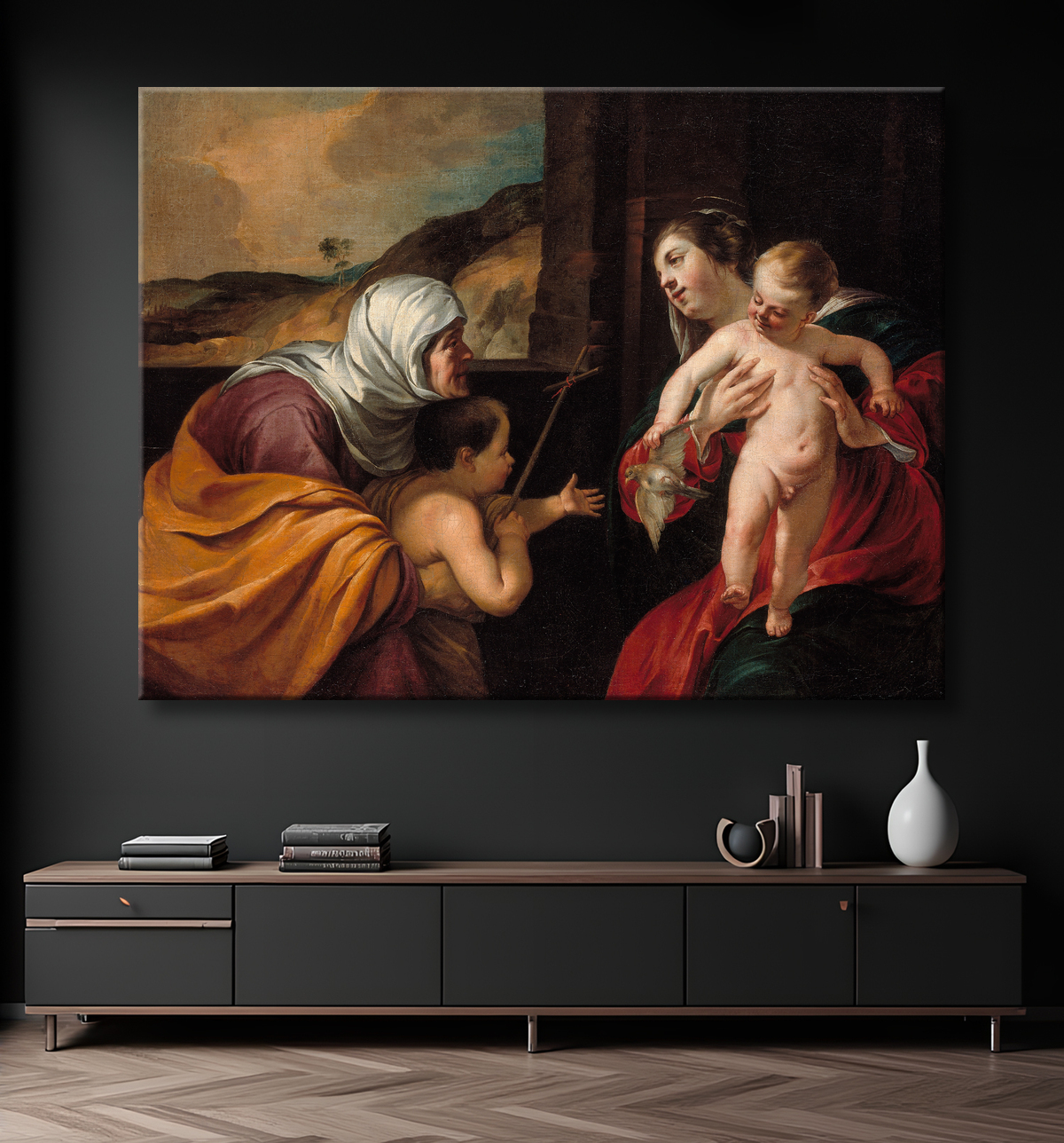 Reproduction Vierge à l'Enfant avec Sainte Elisabeth et l'Enfant Saint Jean Baptiste de Jacques Blanchard avec decor