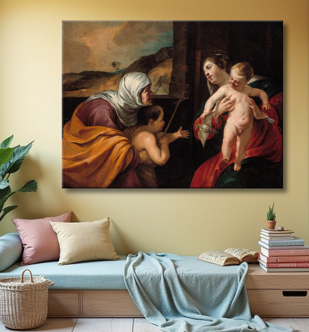 Reproduction Vierge à l'Enfant avec Sainte Elisabeth et l'Enfant Saint Jean Baptiste de Jacques Blanchard avec decor