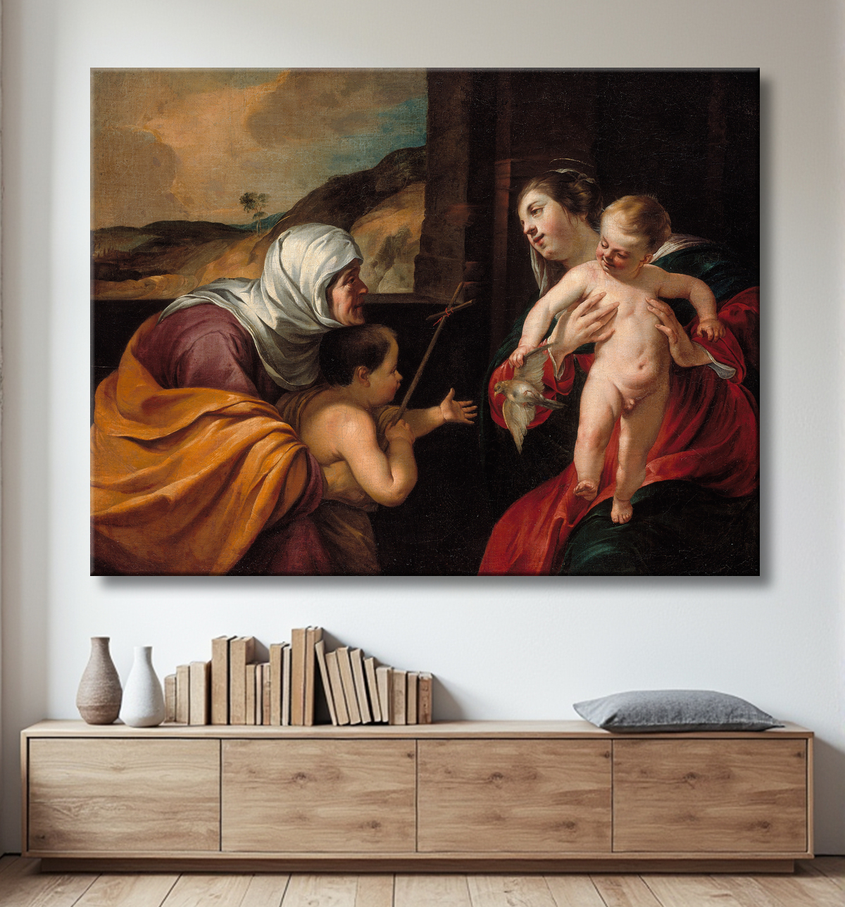 Reproduction Vierge à l'Enfant avec Sainte Elisabeth et l'Enfant Saint Jean Baptiste de Jacques Blanchard avec decor