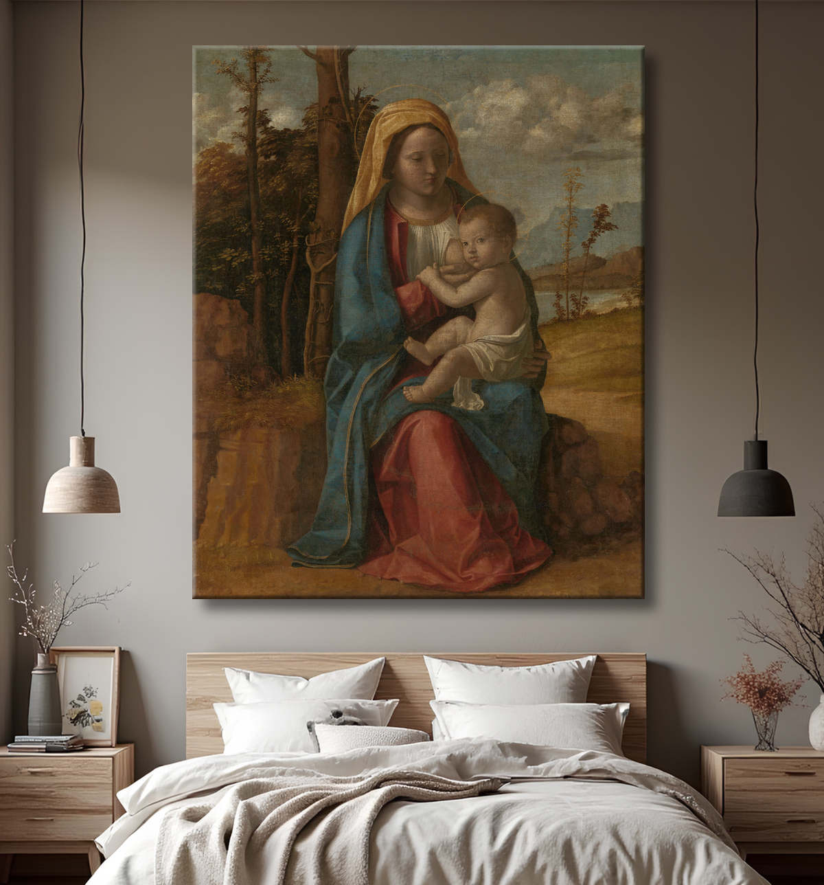 Reproduction Vierge à l'enfant de Giovanni Battista Cima da Conegliano avec decor