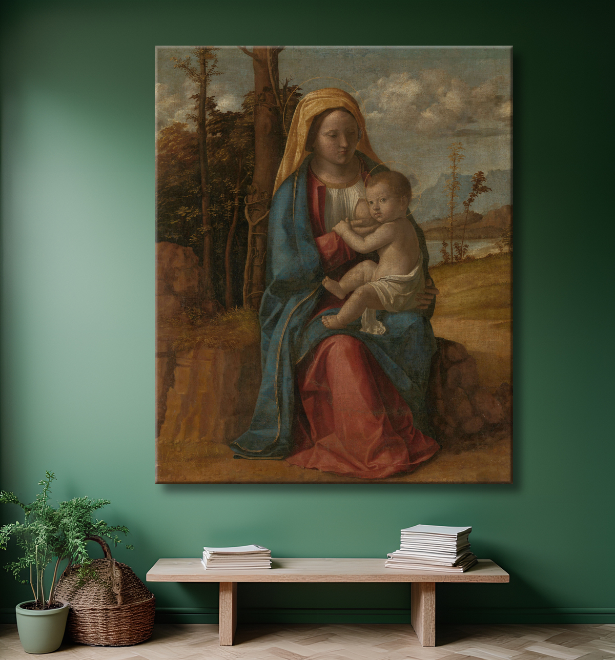 Reproduction Vierge à l'enfant de Giovanni Battista Cima da Conegliano avec decor