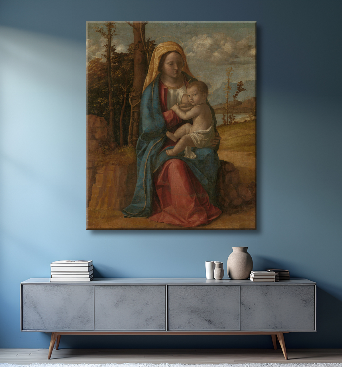 Reproduction Vierge à l'enfant de Giovanni Battista Cima da Conegliano avec decor