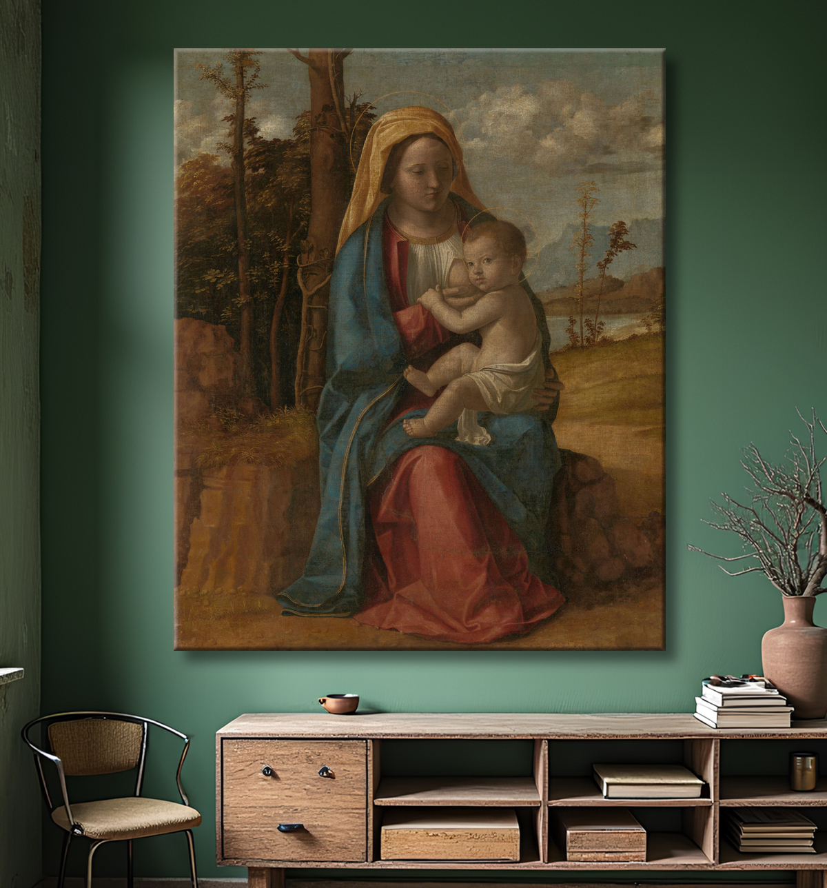Reproduction Vierge à l'enfant de Giovanni Battista Cima da Conegliano avec decor