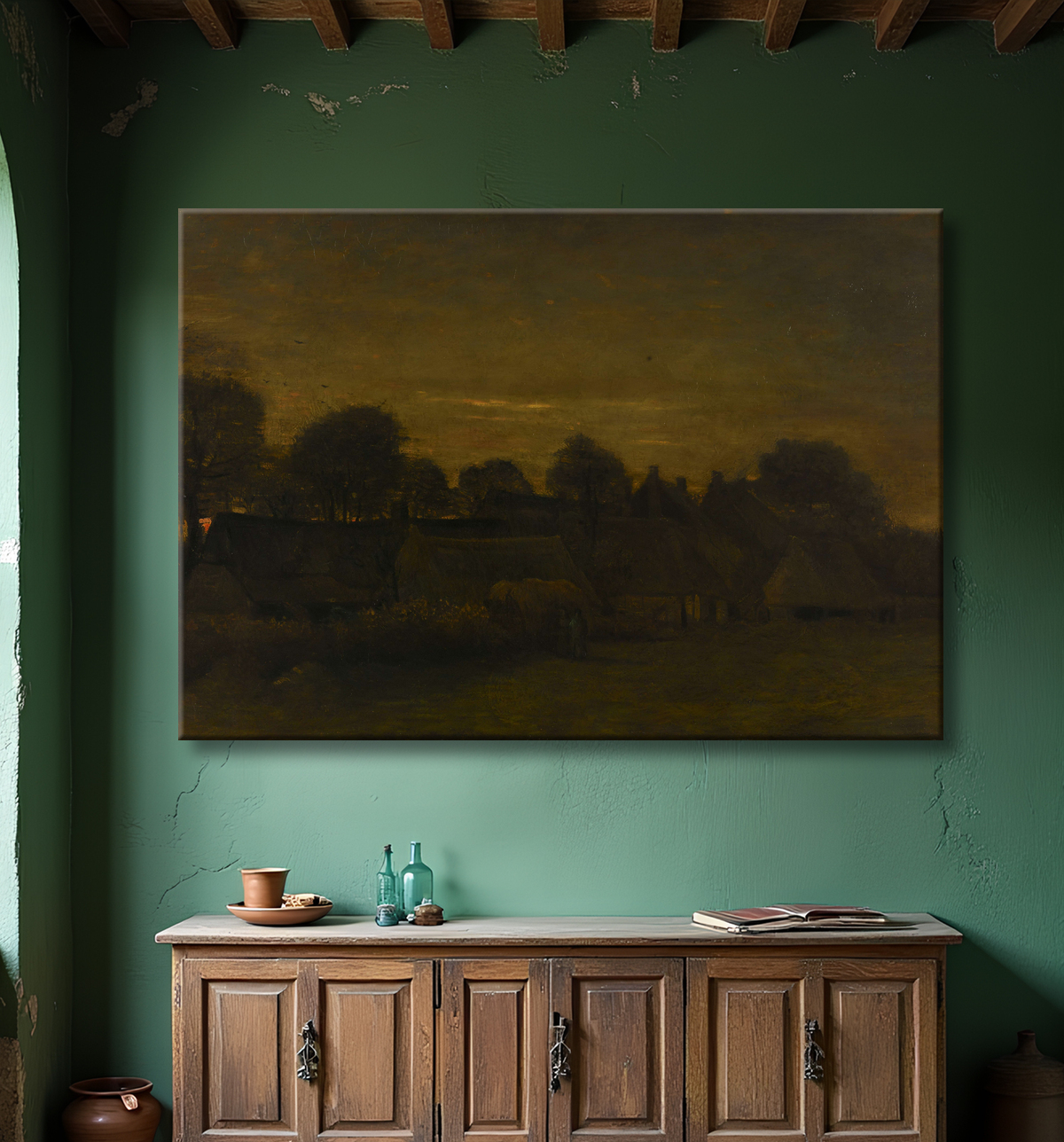 Reproduction Village fermier au crépuscule de Vincent van Gogh avec decor