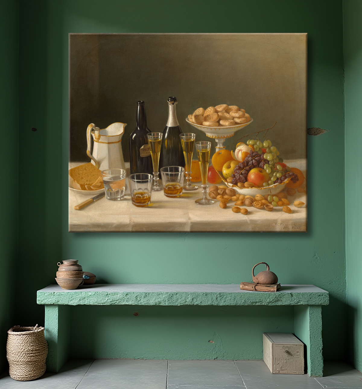 Reproduction Vin, fromage et fruits de John F. Francis avec decor