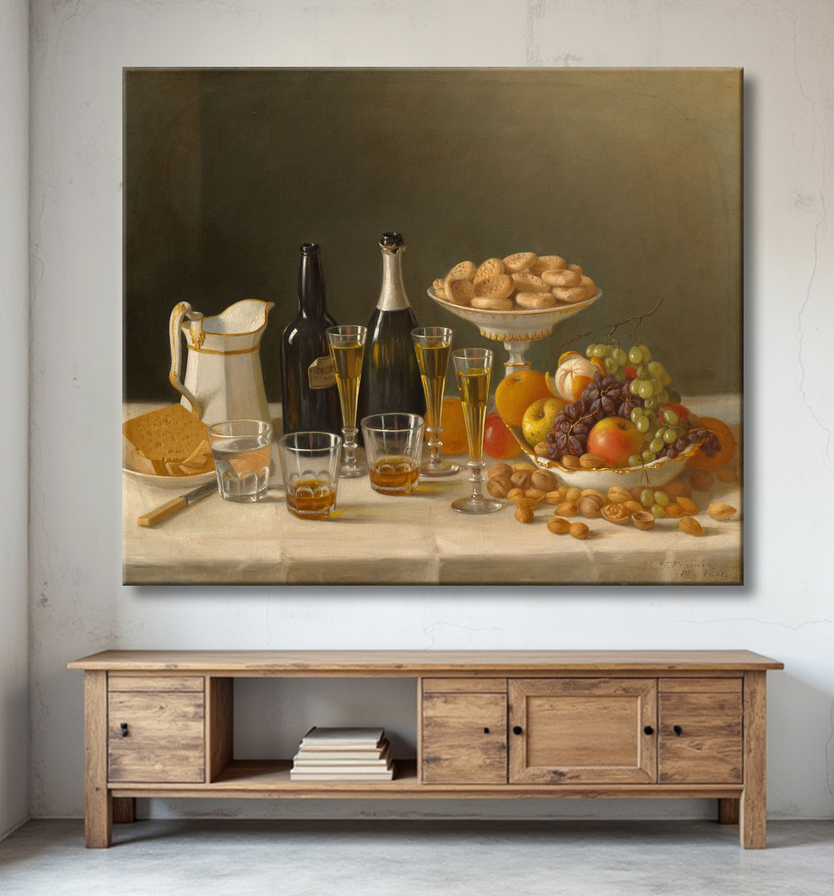 Reproduction Vin, fromage et fruits de John F. Francis avec decor