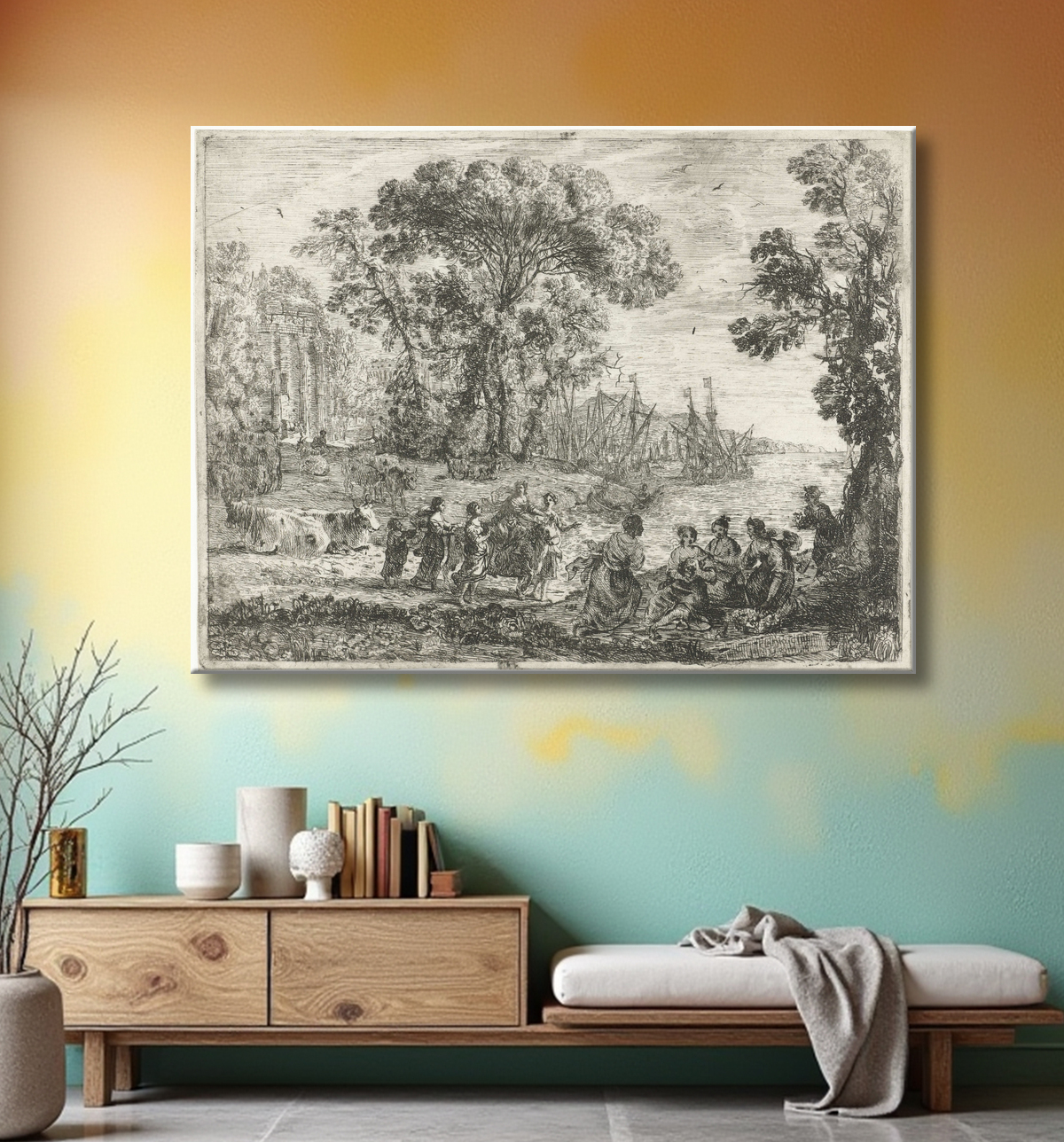 Reproduction Vol d'Europe de Claude Lorrain avec decor