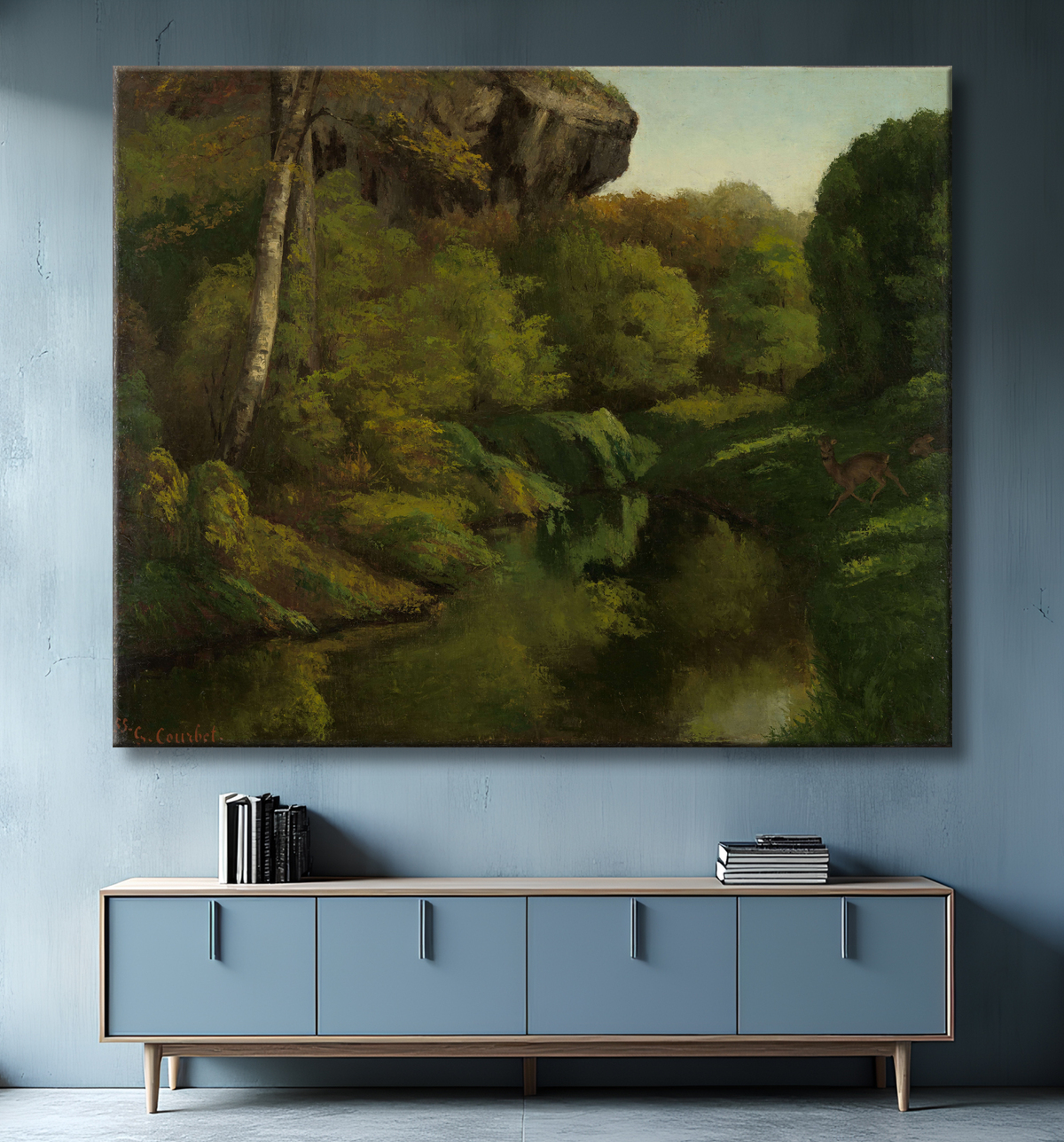 Reproduction Vue dans la forêt de Fontainebleau de Gustave Courbet avec decor