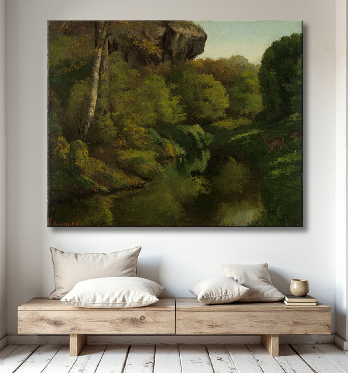 Reproduction Vue dans la forêt de Fontainebleau de Gustave Courbet avec decor