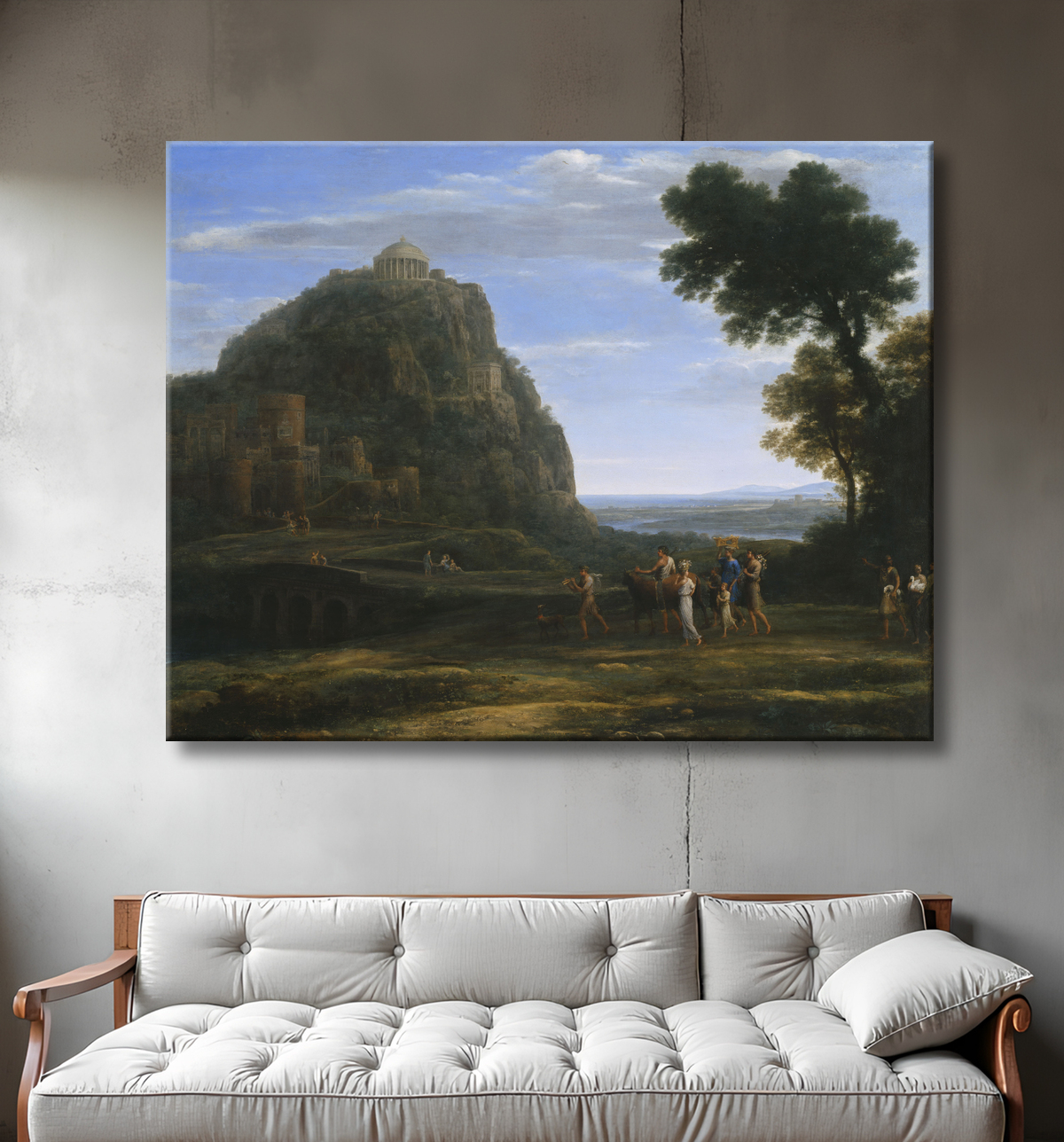 Reproduction Vue de Delphes avec une procession de Claude Lorrain avec decor