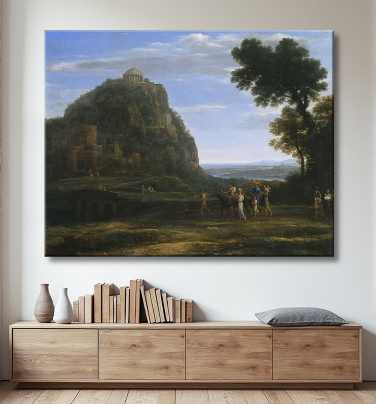 Reproduction Vue de Delphes avec une procession de Claude Lorrain avec decor