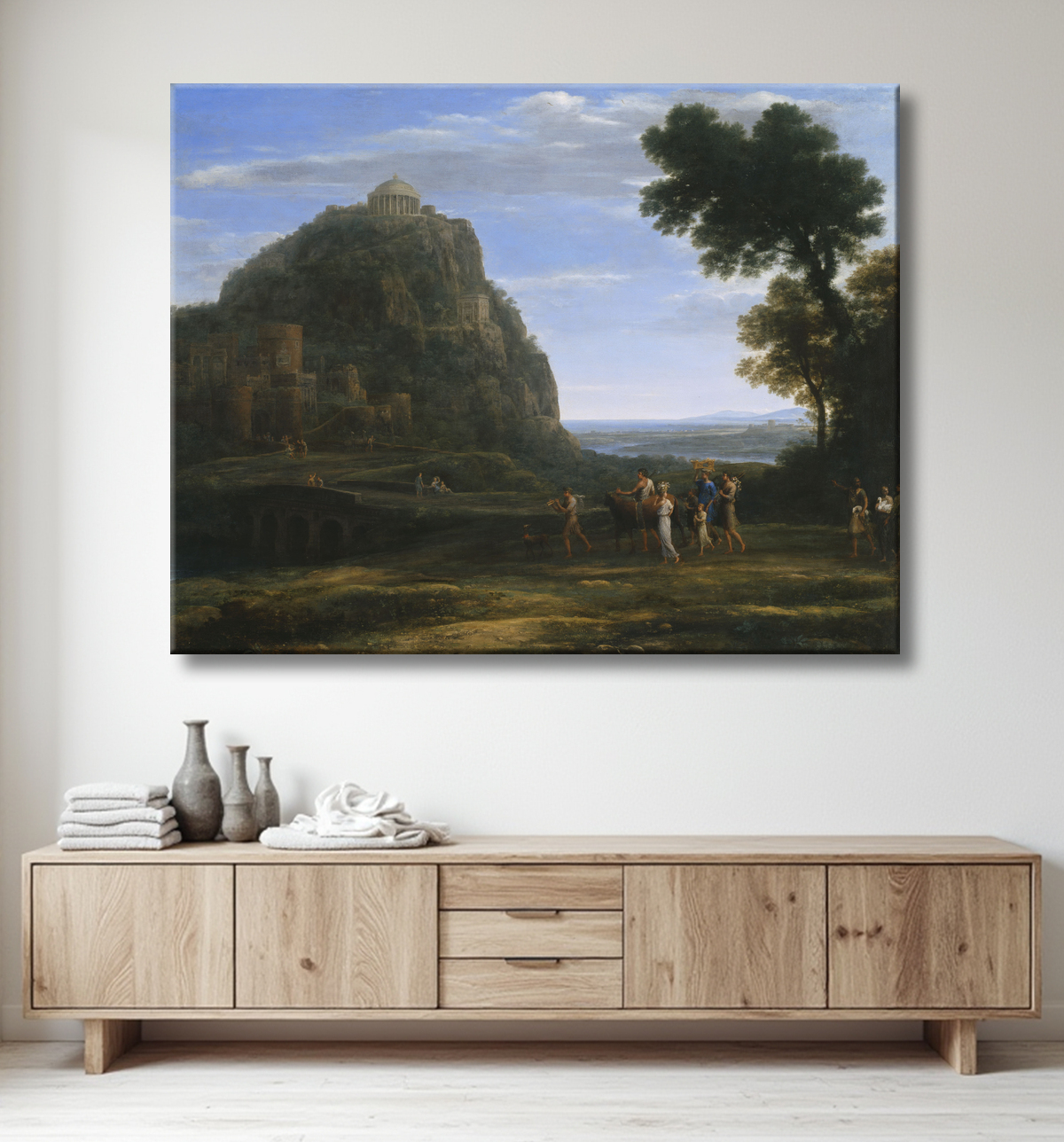 Reproduction Vue de Delphes avec une procession de Claude Lorrain avec decor