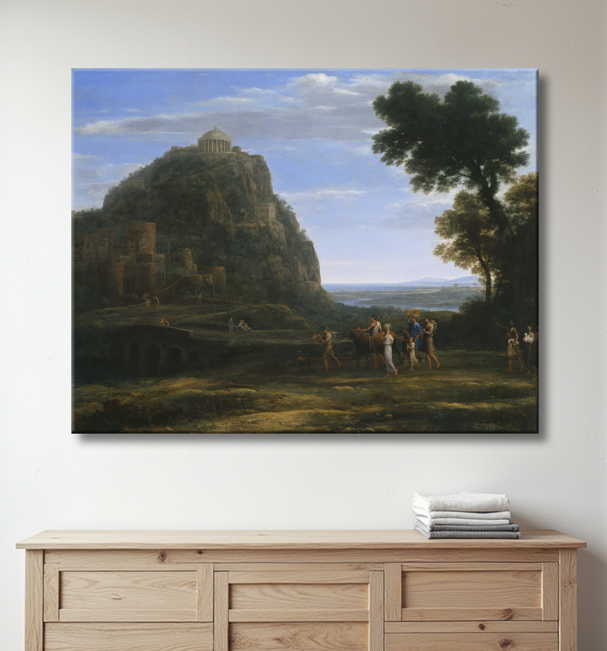 Reproduction Vue de Delphes avec une procession de Claude Lorrain avec decor