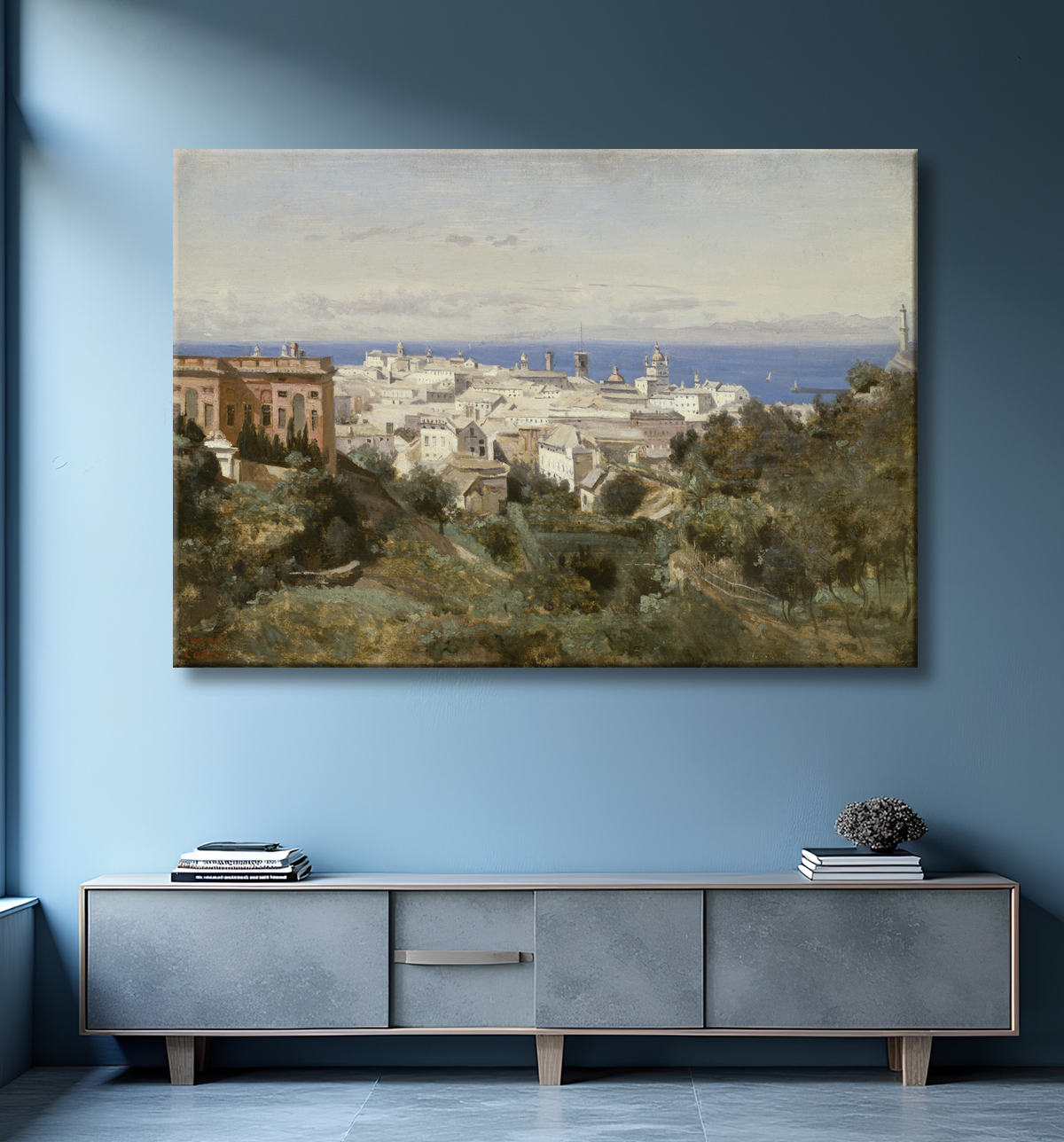 Reproduction Vue de Gênes de Jean Baptiste Camille Corot avec decor